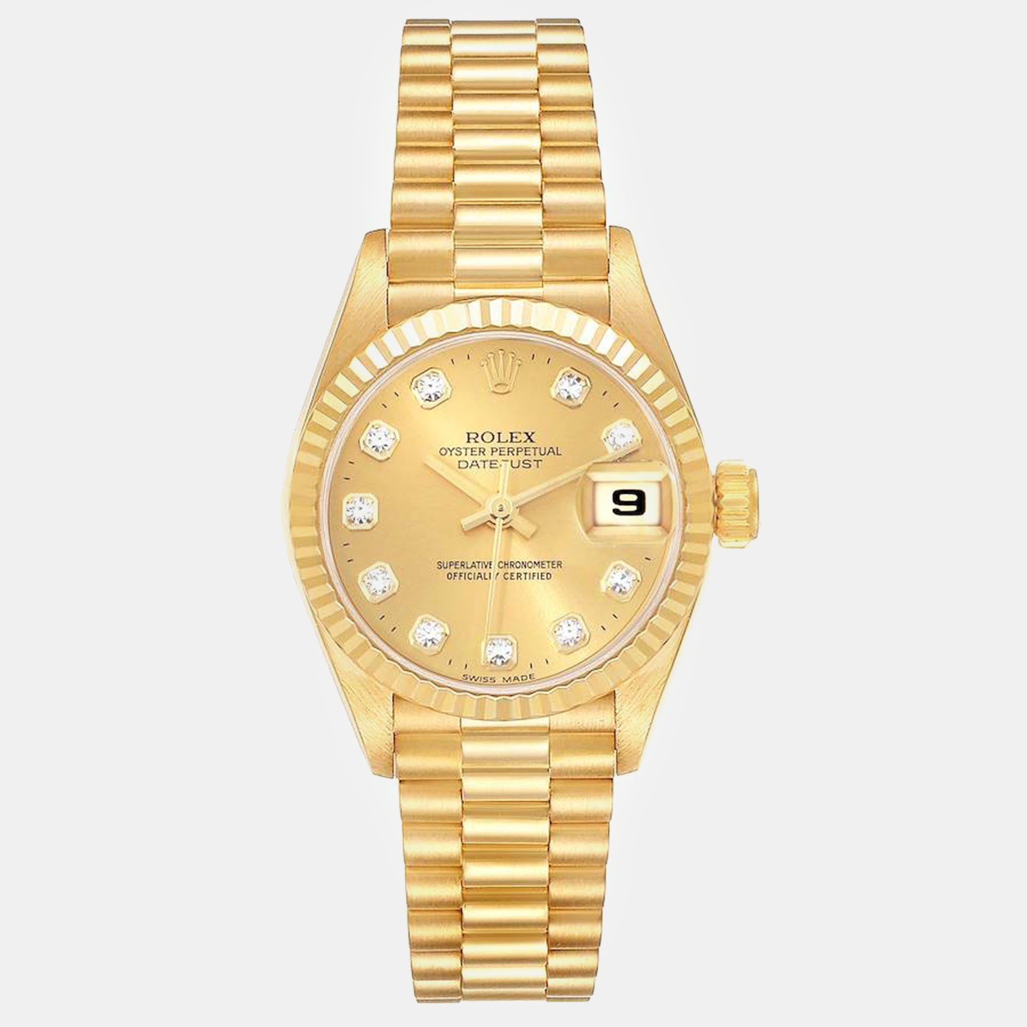 

Rolex President Datejust Yellow Gold Diamond Dial Ladies Watch 69178