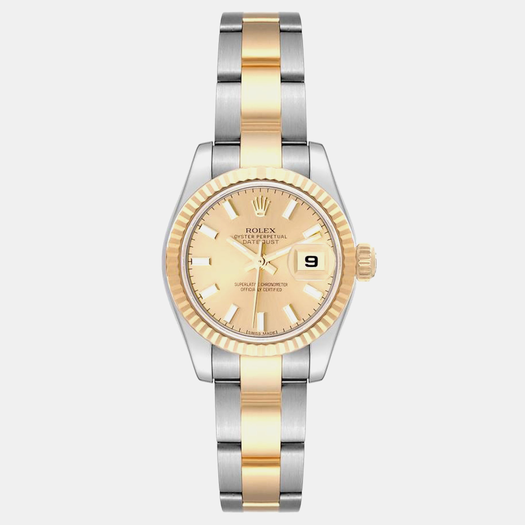 Pre-owned Rolex Datejust Steel Yellow Gold Champagne Dial Ladies Watch 26.0 Mm