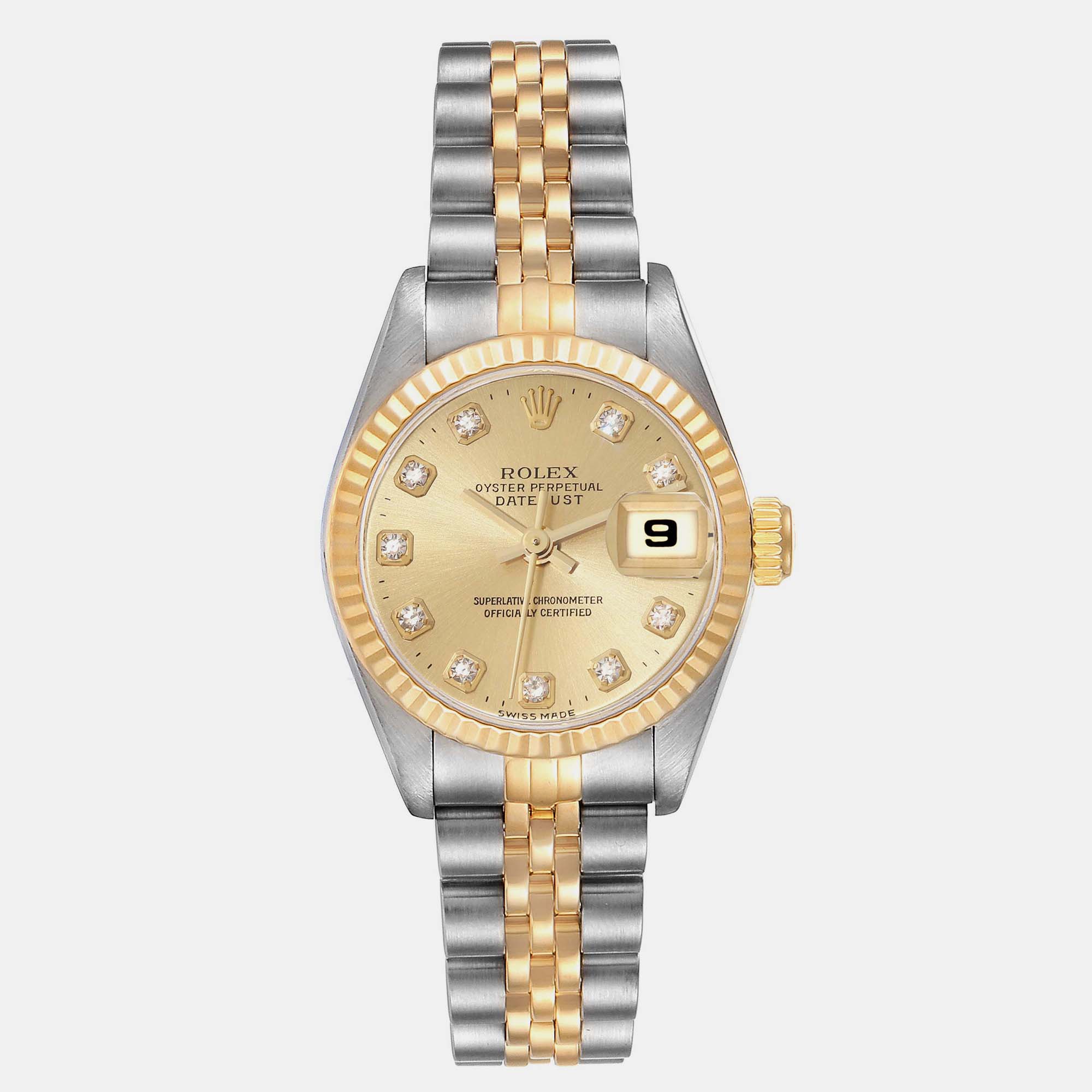 Pre-owned Rolex Datejust Steel Yellow Gold Diamond Dial Ladies Watch 26.0 Mm