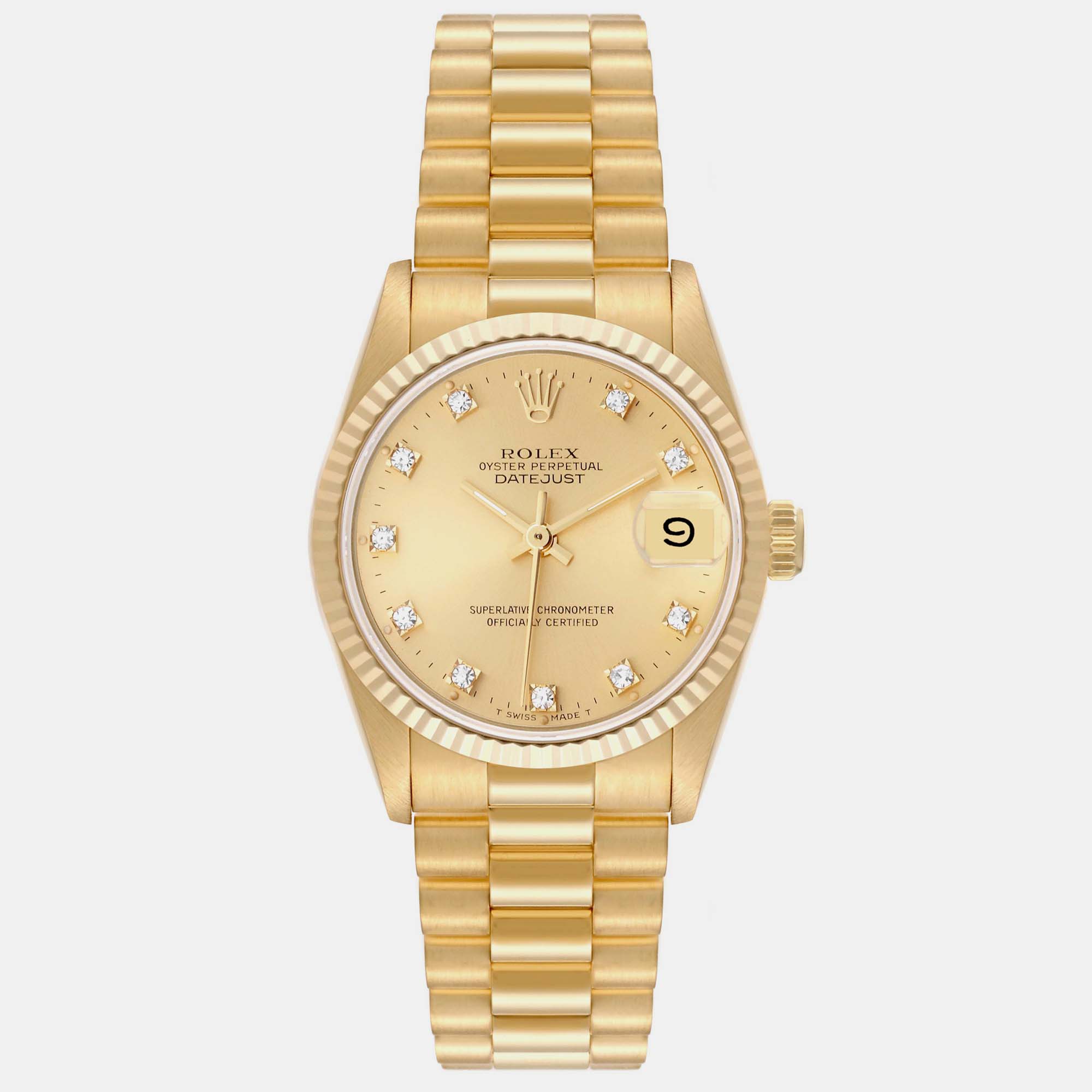 

Rolex President Midsize Yellow Gold Diamond Dial Ladies Watch 68278 31 mm