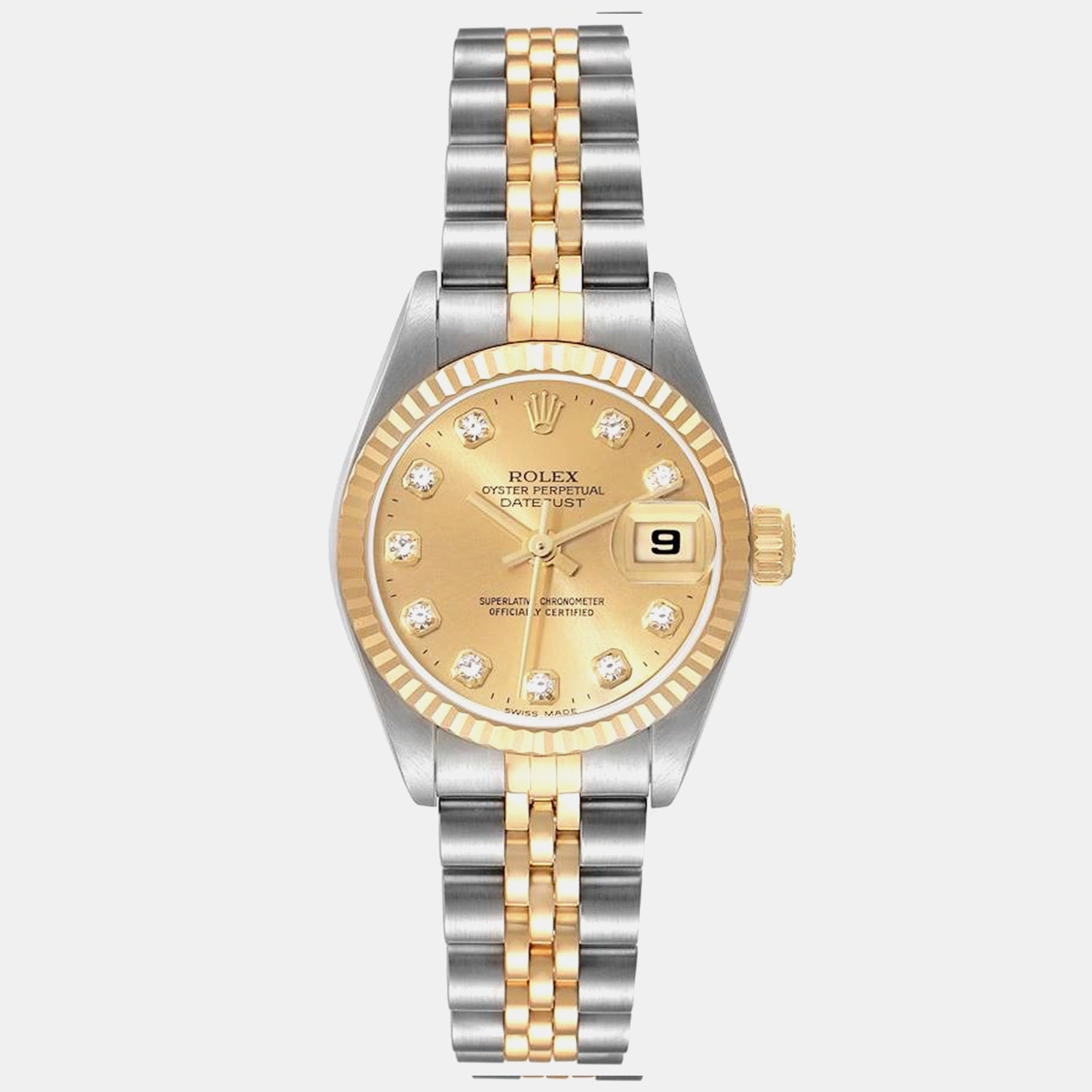 

Rolex Datejust Steel Yellow Gold Champagne Diamond Dial Watch 26.0 mm