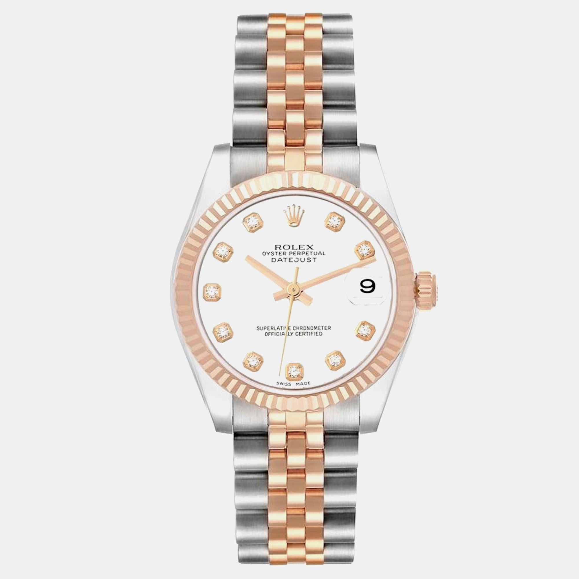 

Rolex Datejust Midsize Steel Rose Gold White Diamond Dial Ladies Watch 178271 31 mm