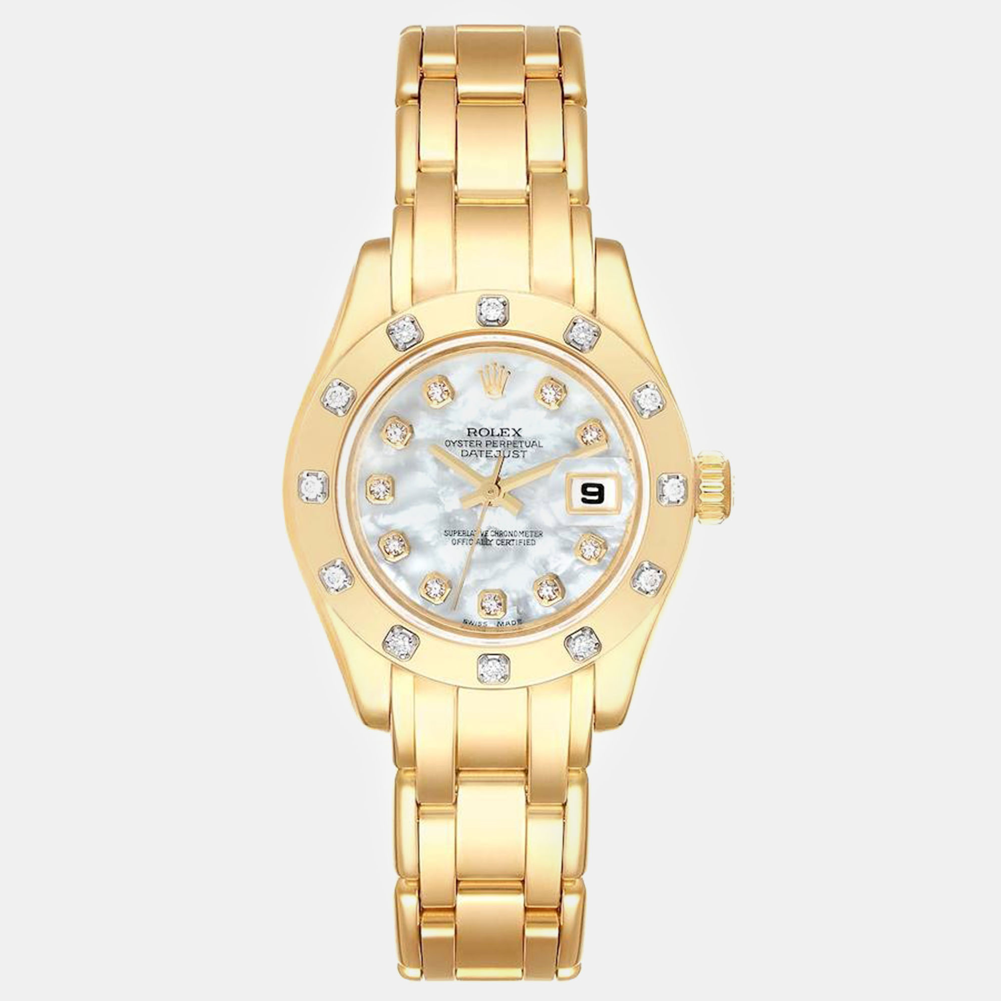 

Rolex Pearlmaster Yellow Gold MOP Diamond Dial Ladies Watch 29 mm, White