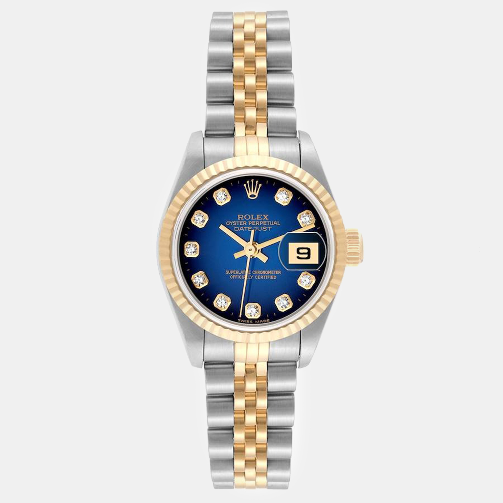 

Rolex Datejust Steel Yellow Gold Blue Vignette Diamond Dial Ladies Watch 26.0 mm