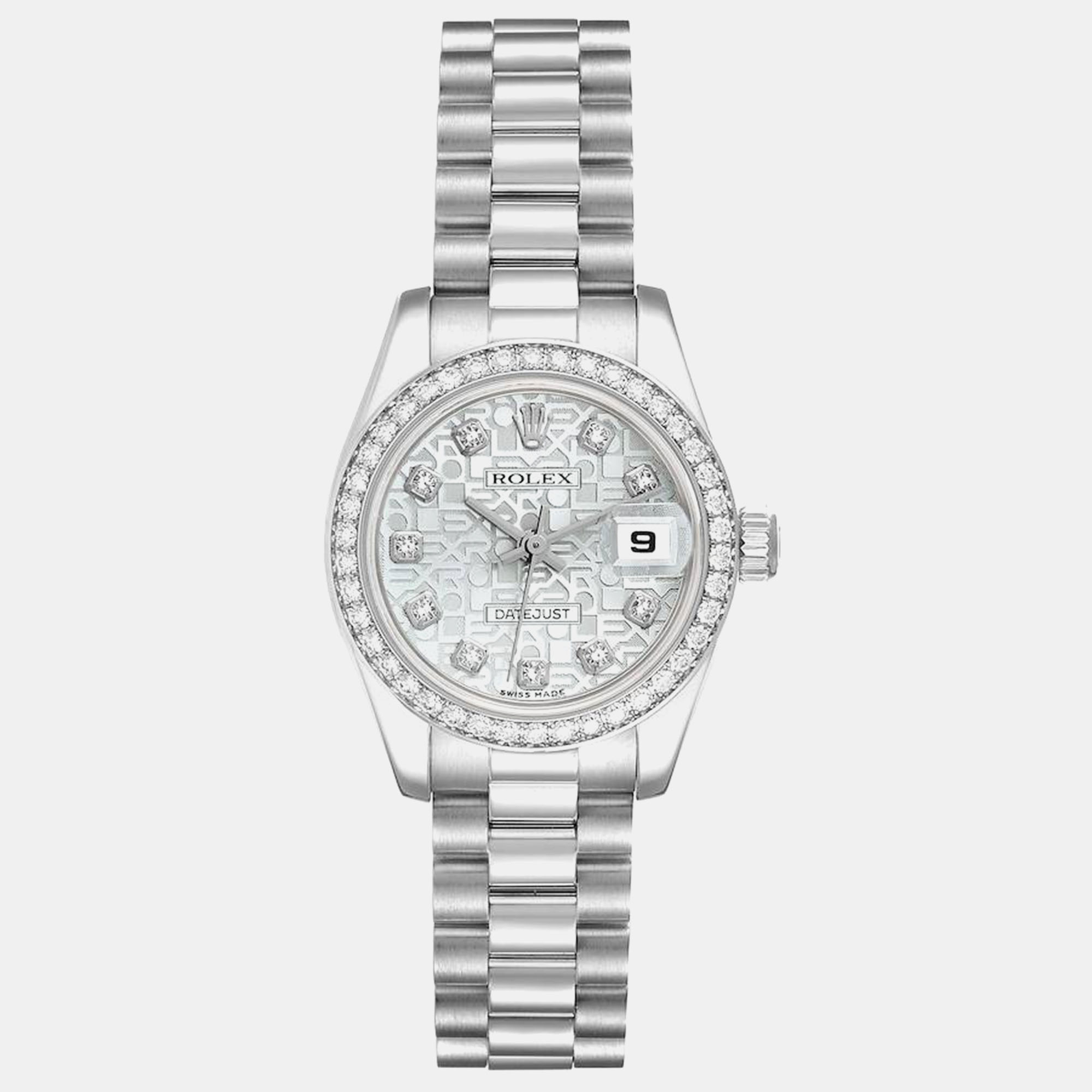 

Rolex President Platinum Silver Anniversary Diamond Dial Ladies Watch 26.0 mm