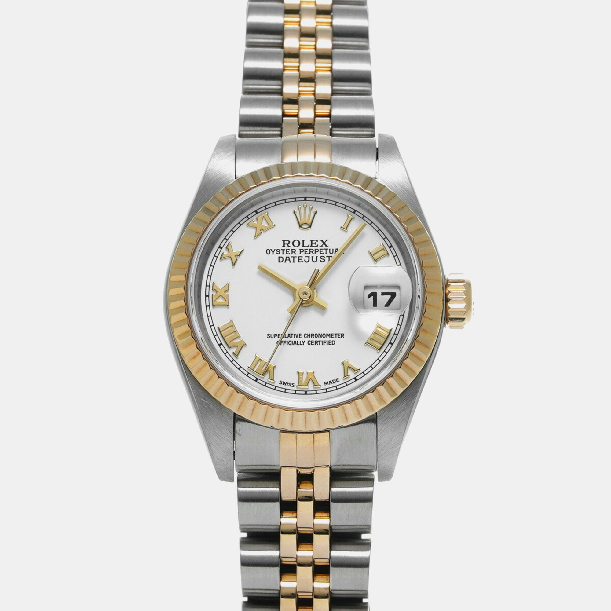 

Rolex White 18k Yellow Gold Stainless Steel Datejust Automatic Women's Wristwatch 26 mm