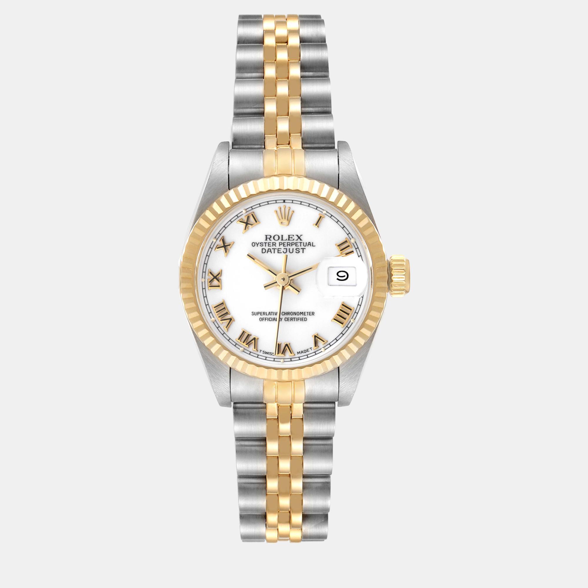 

Rolex Datejust White Roman Dial Steel Yellow Gold Ladies Watch 69173