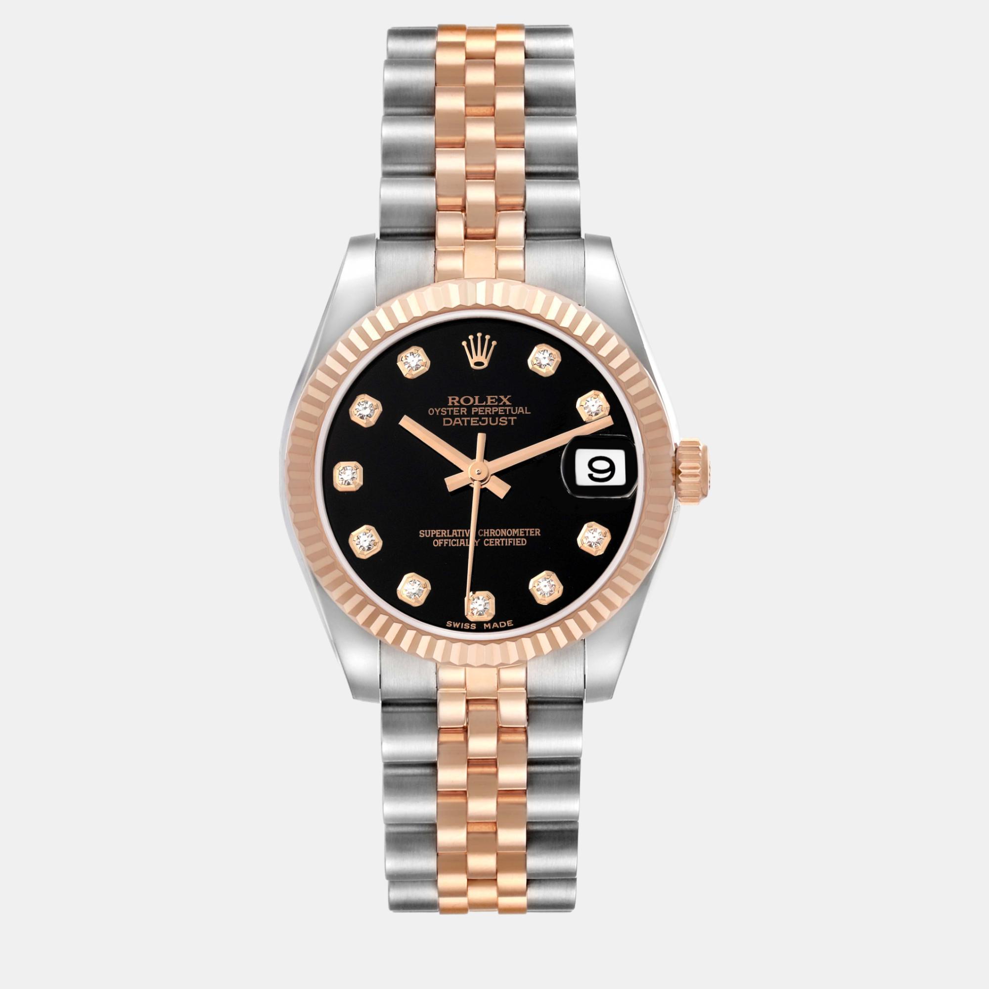 

Rolex Datejust Midsize Steel Rose Gold Diamond Ladies Watch 178271, Black