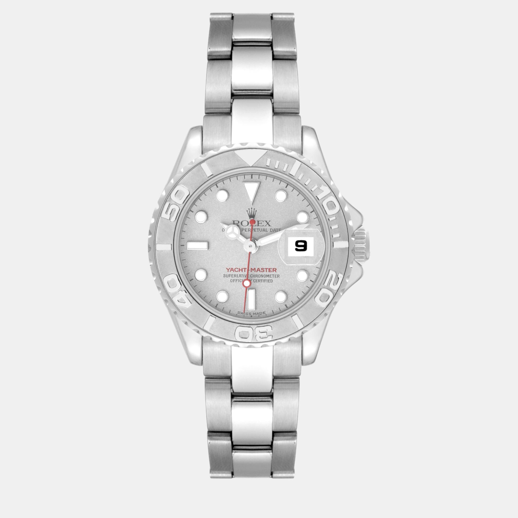 

Rolex Yachtmaster 29 Steel Platinum Dial Bezel Ladies Watch 169622, Grey