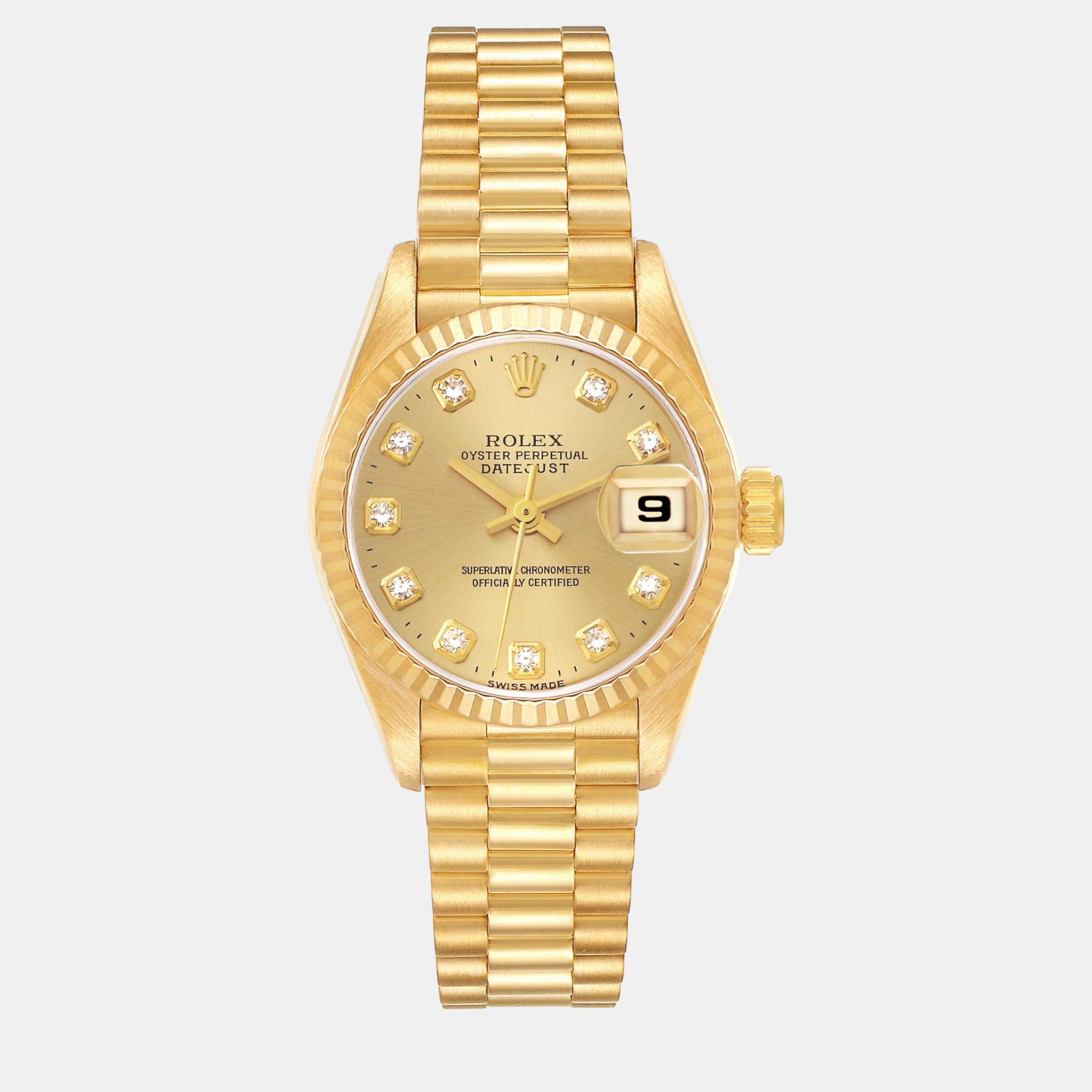 

Rolex Datejust President Yellow Gold Diamond Dial Ladies Watch 26.0 mm