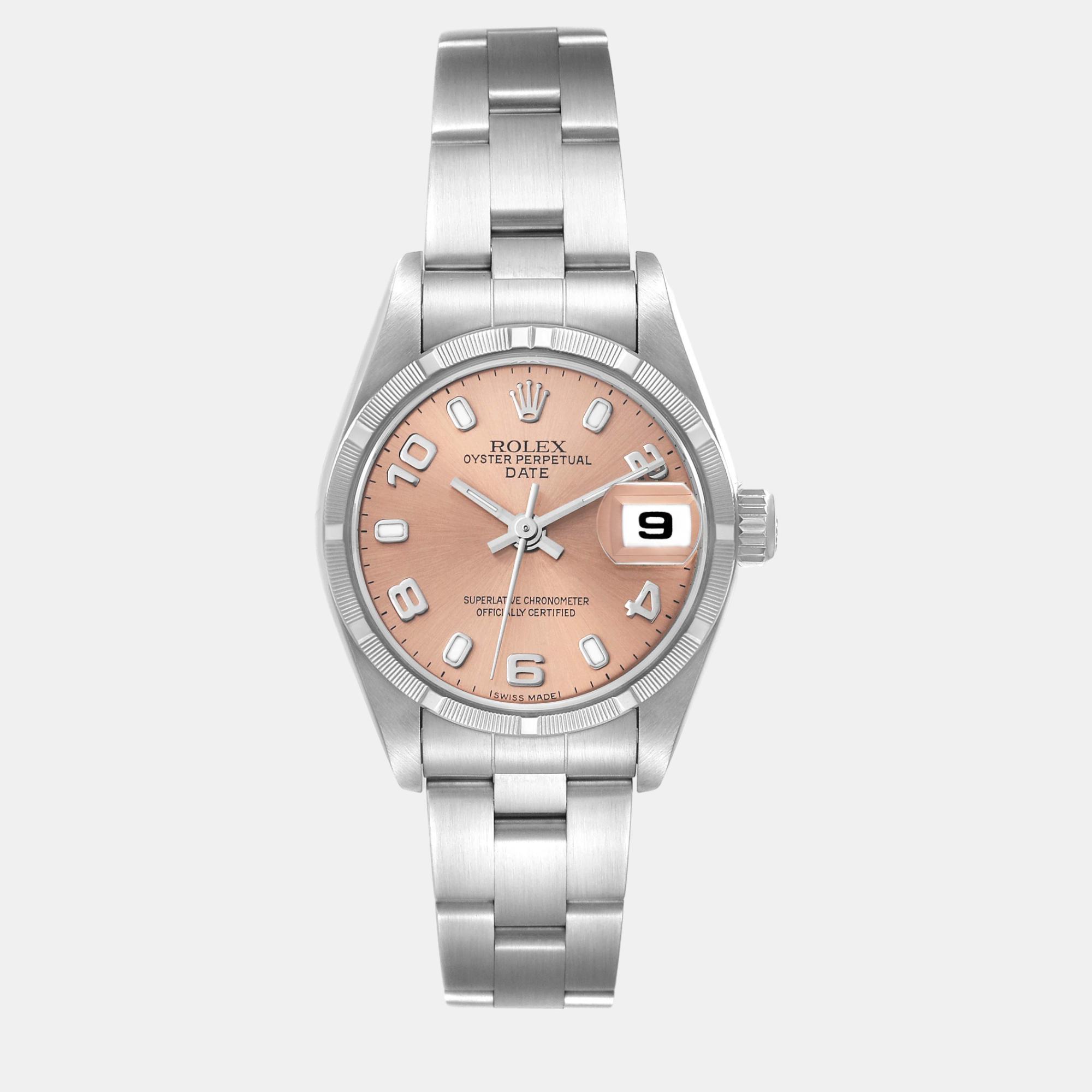 

Rolex Date Salmon Dial Oyster Bracelet Steel Ladies Watch 26 mm, Pink