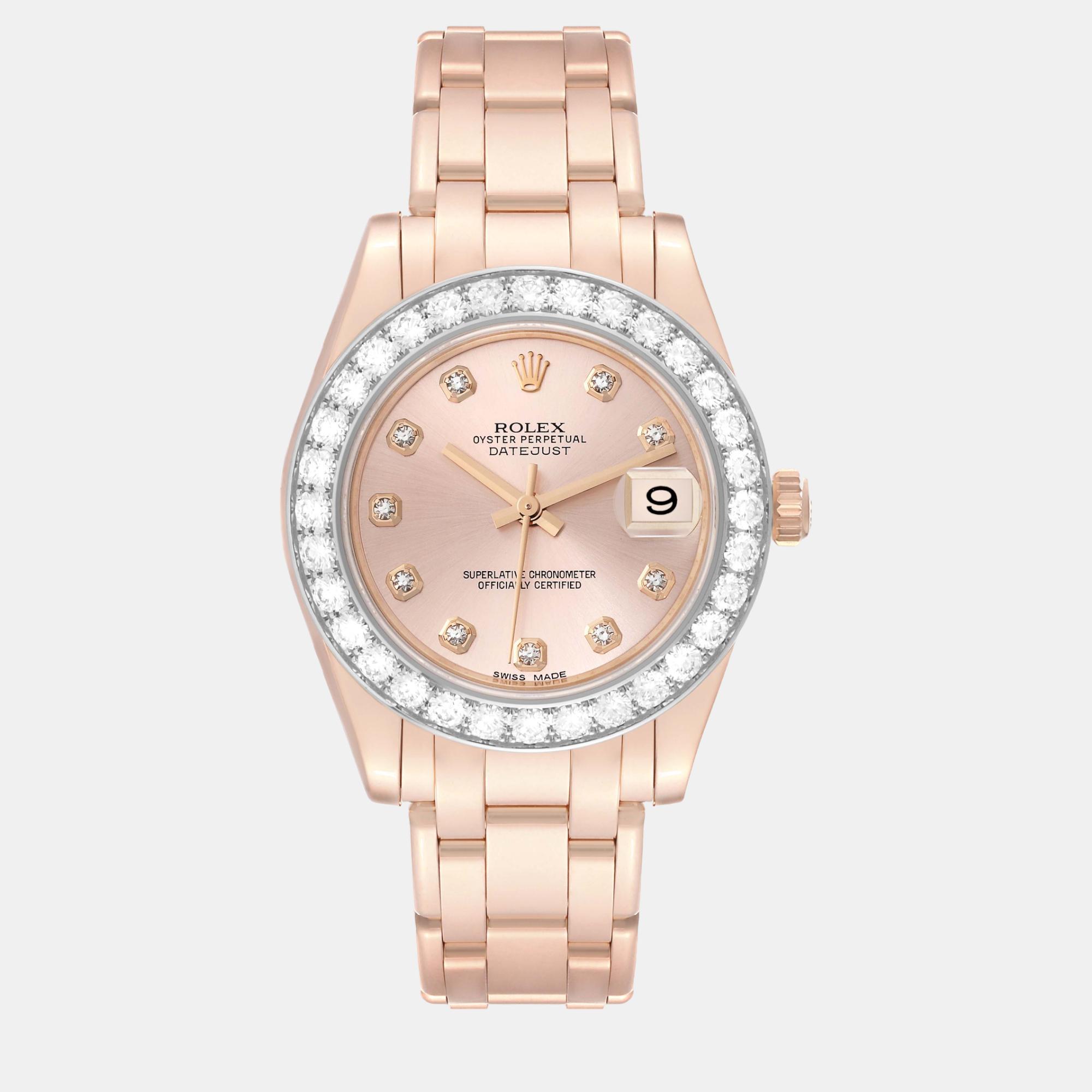 

Rolex Pearlmaster 34 EveRose Rose Gold Diamond Ladies Watch 81285, Pink