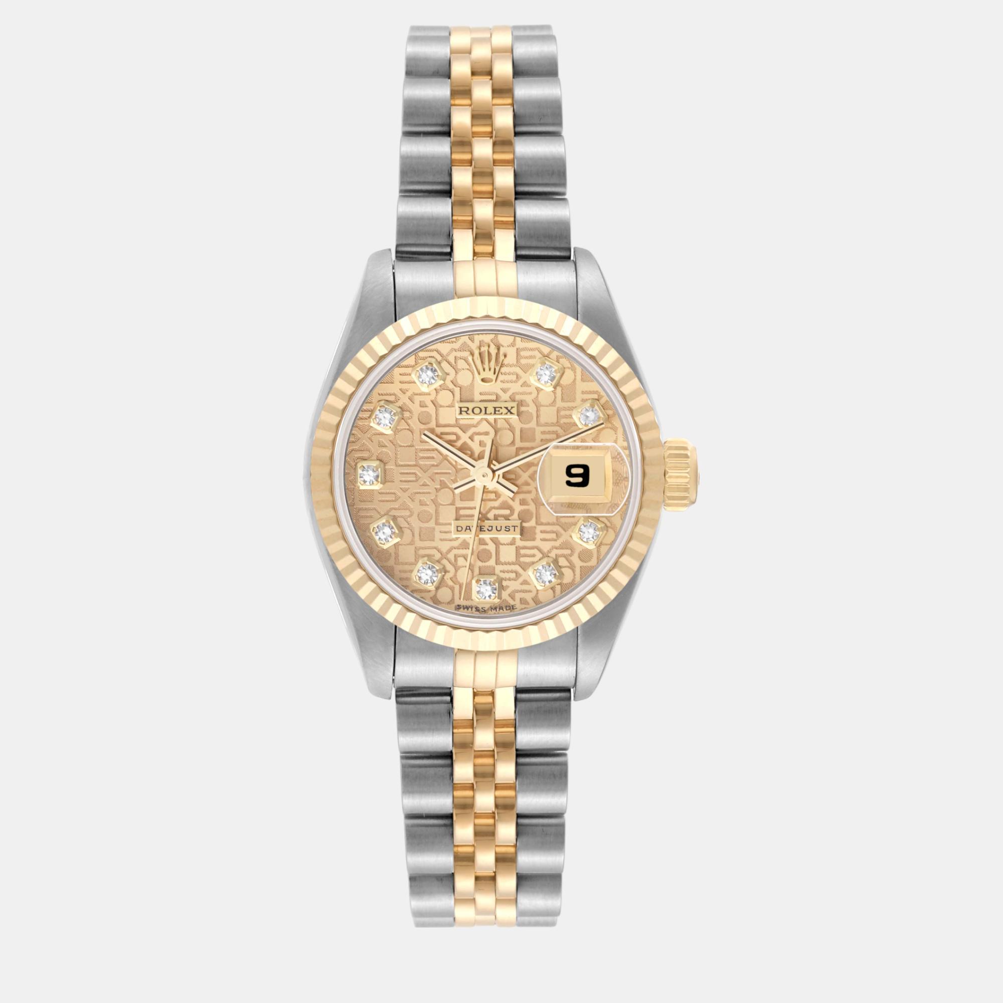 Pre-owned Rolex Datejust Diamond Dial Steel Yellow Gold Ladies Watch 69173