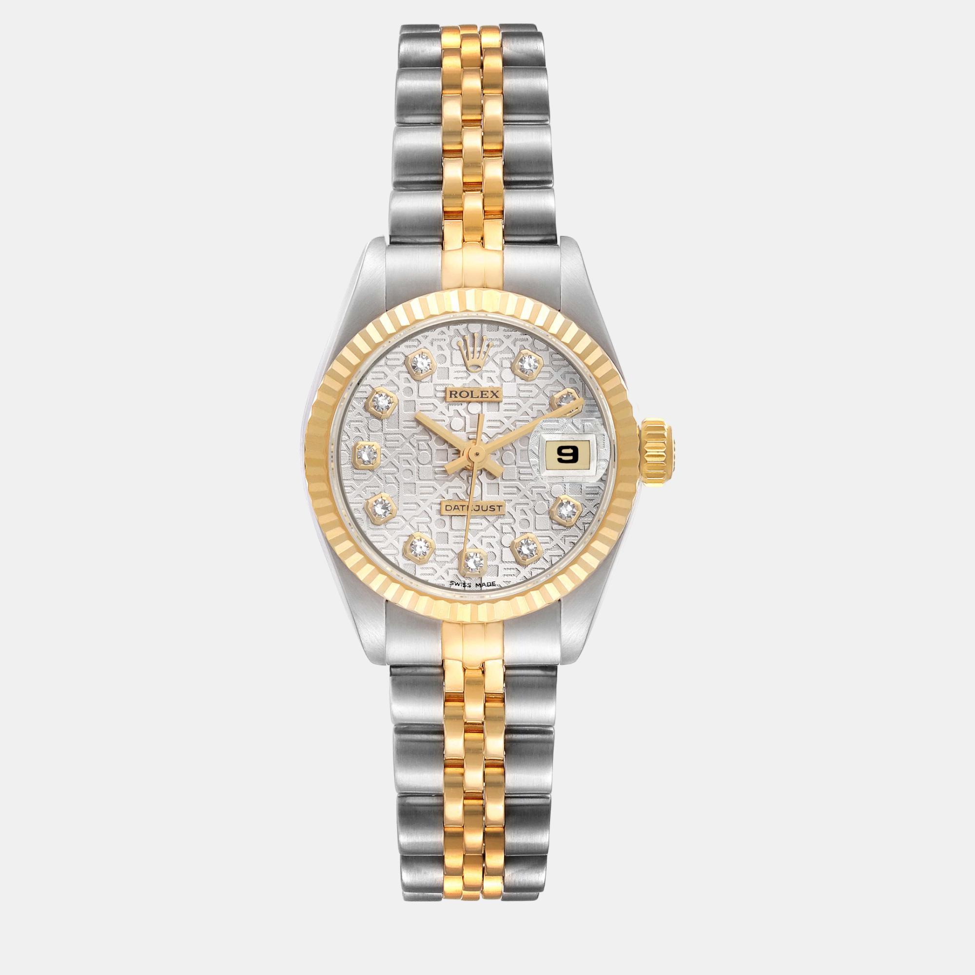 

Rolex Datejust Steel Yellow Gold Anniversary Diamond Dial Ladies Watch 69173 26 mm, Silver