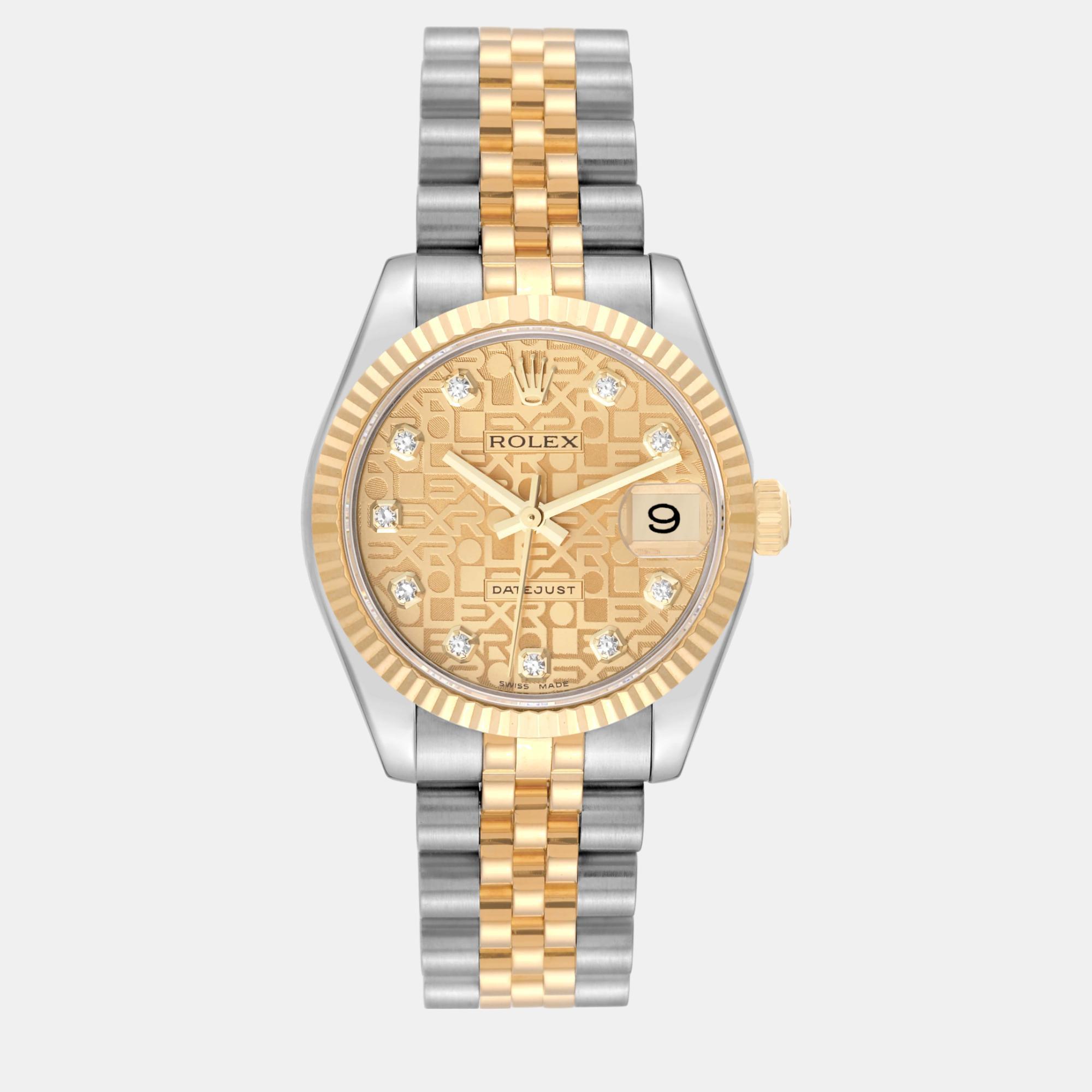 

Rolex Datejust Midsize Steel Yellow Gold Diamond Ladies Watch 178273 31 mm