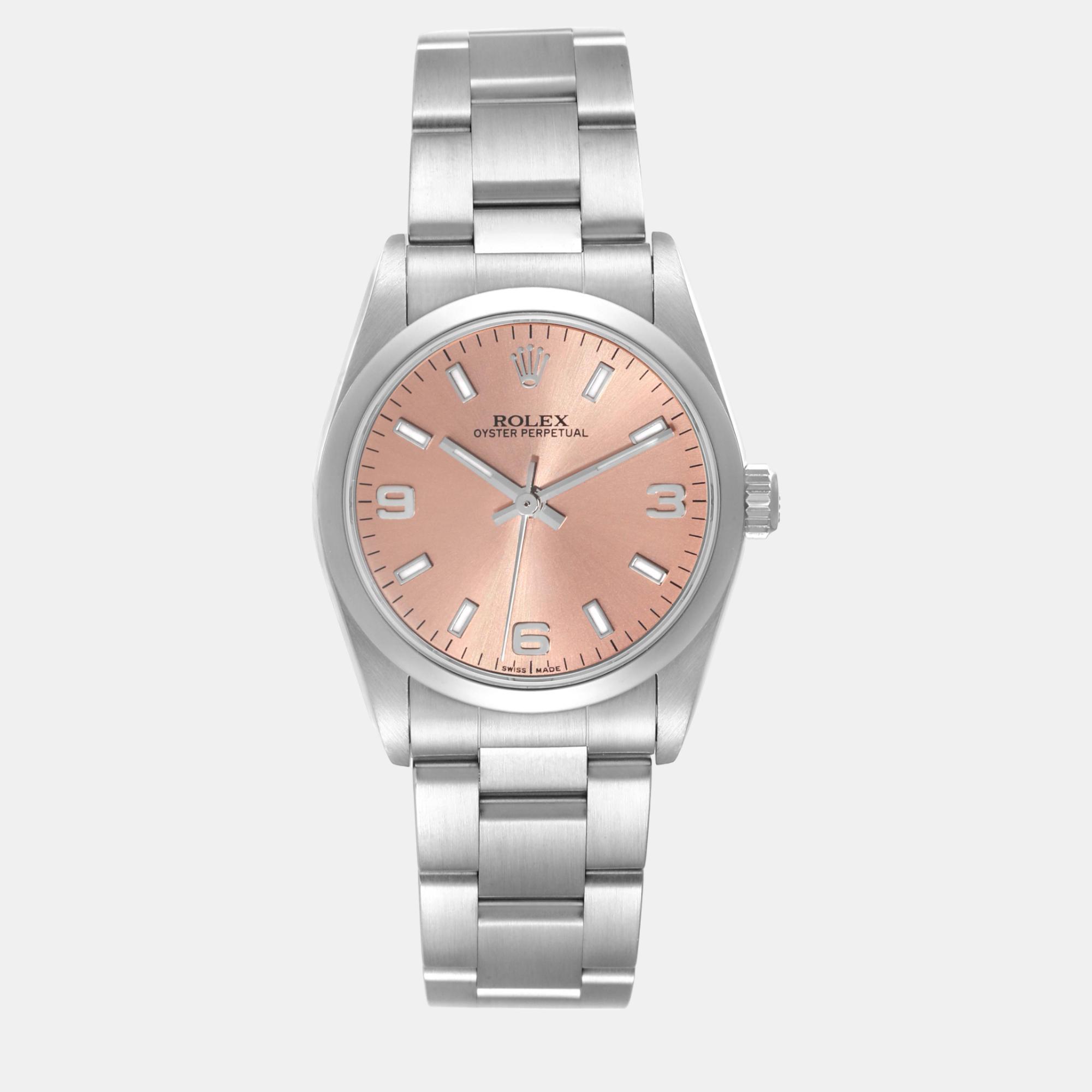 

Rolex Oyster Perpetual Midsize Salmon Dial Steel Ladies Watch 77080 31 mm, Pink