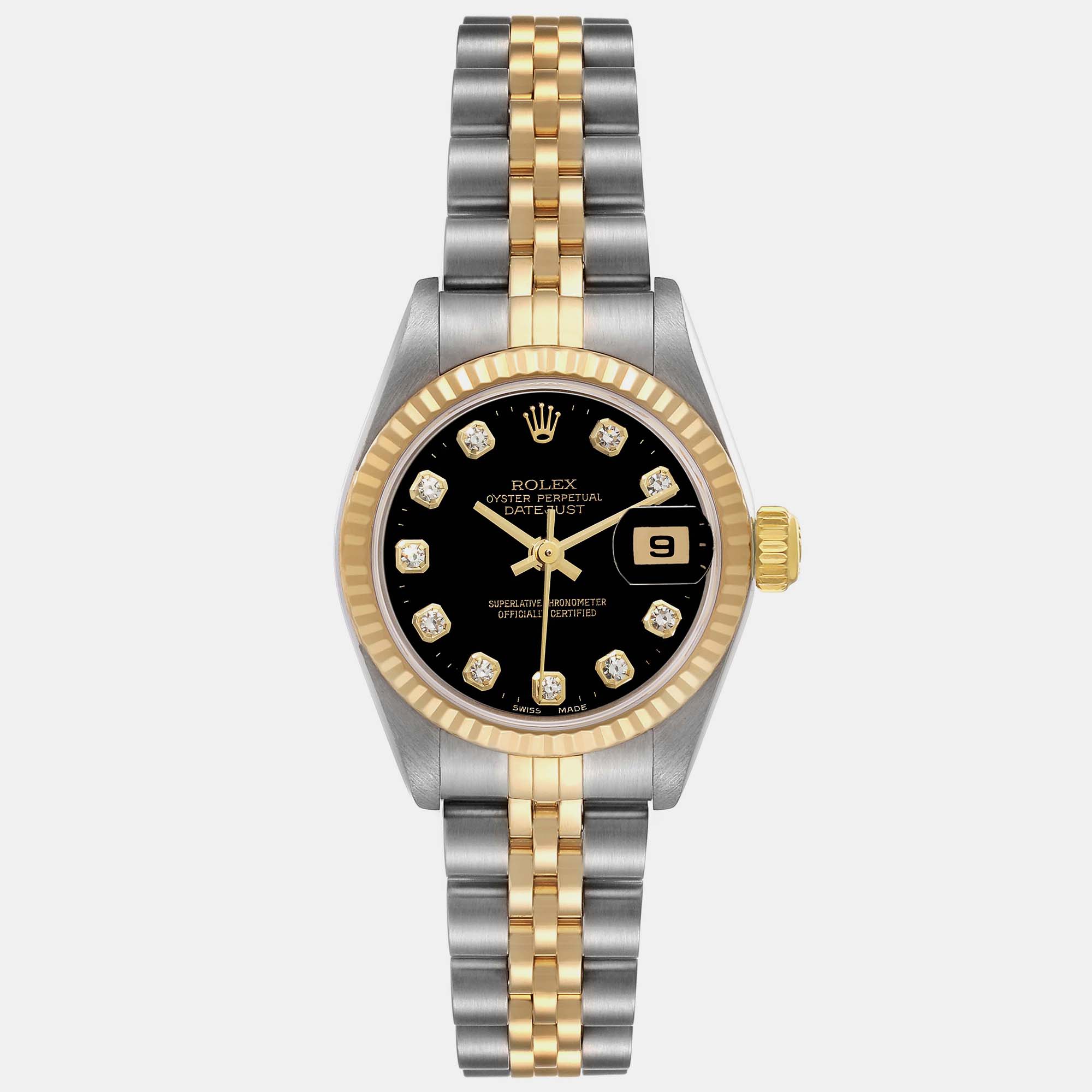 

Rolex Datejust Steel Yellow Gold Black Diamond Dial Ladies Watch 79173