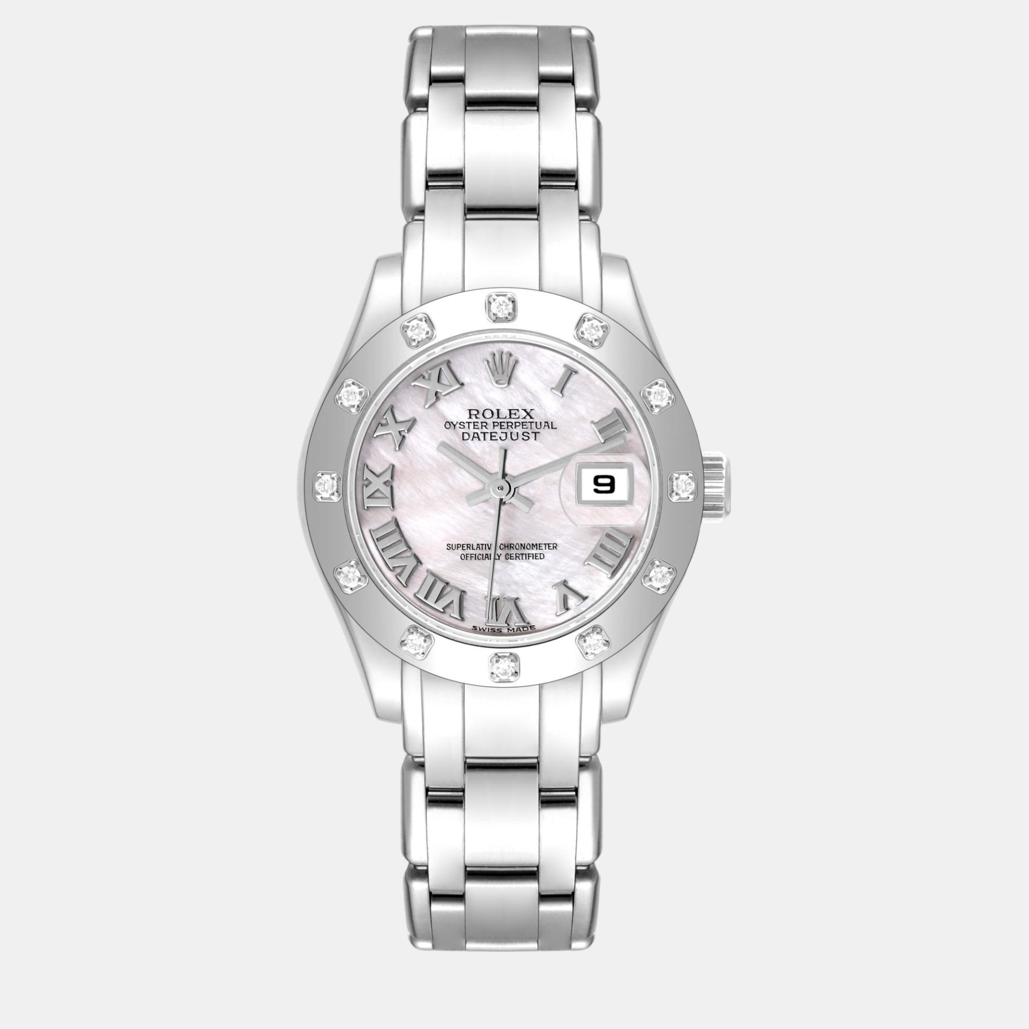 

Rolex Masterpiece Pearlmaster White Gold Mother of Pearl Diamond Ladies Watch 80319