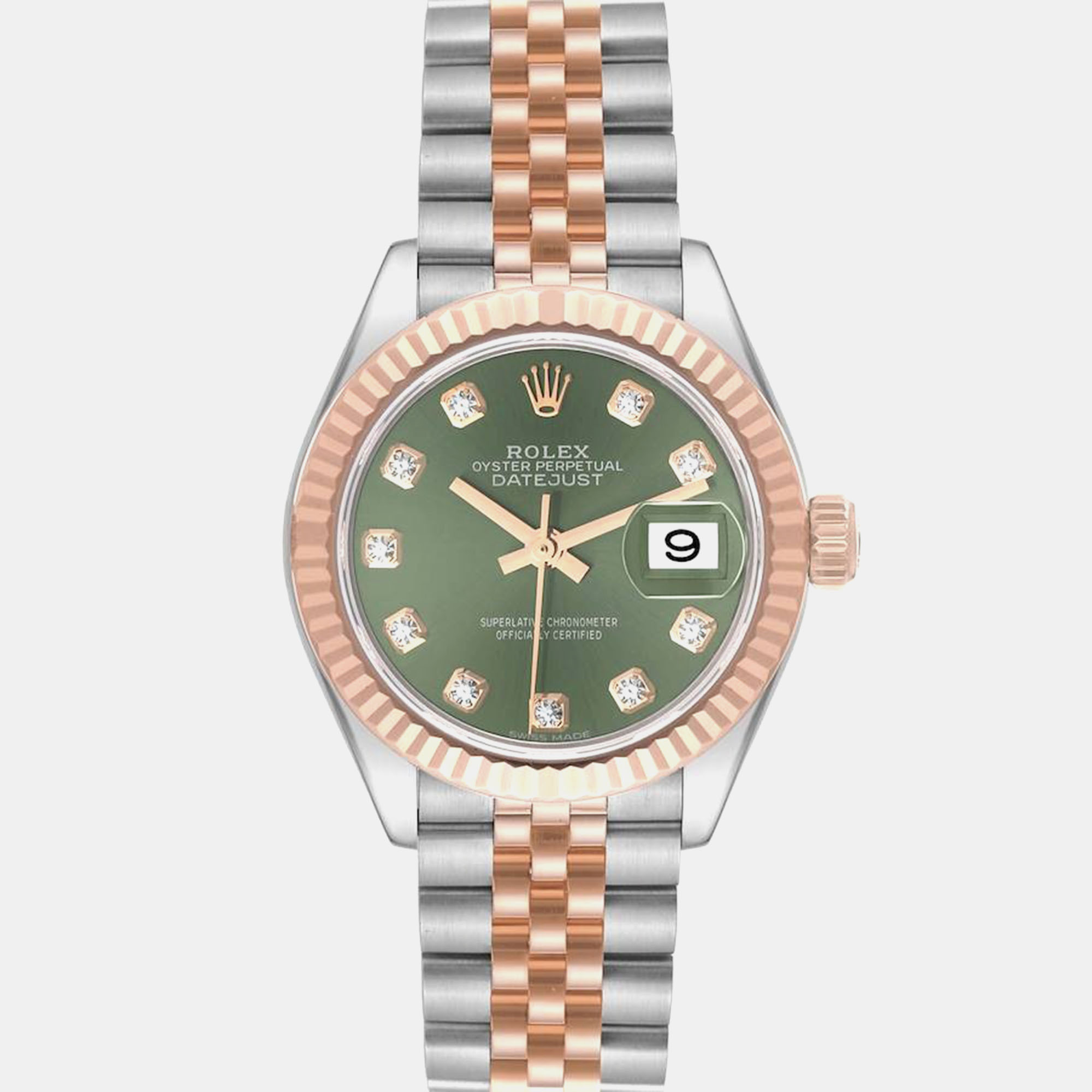 

Rolex Datejust Steel Rose Gold Olive Green Diamond Ladies Watch 279171