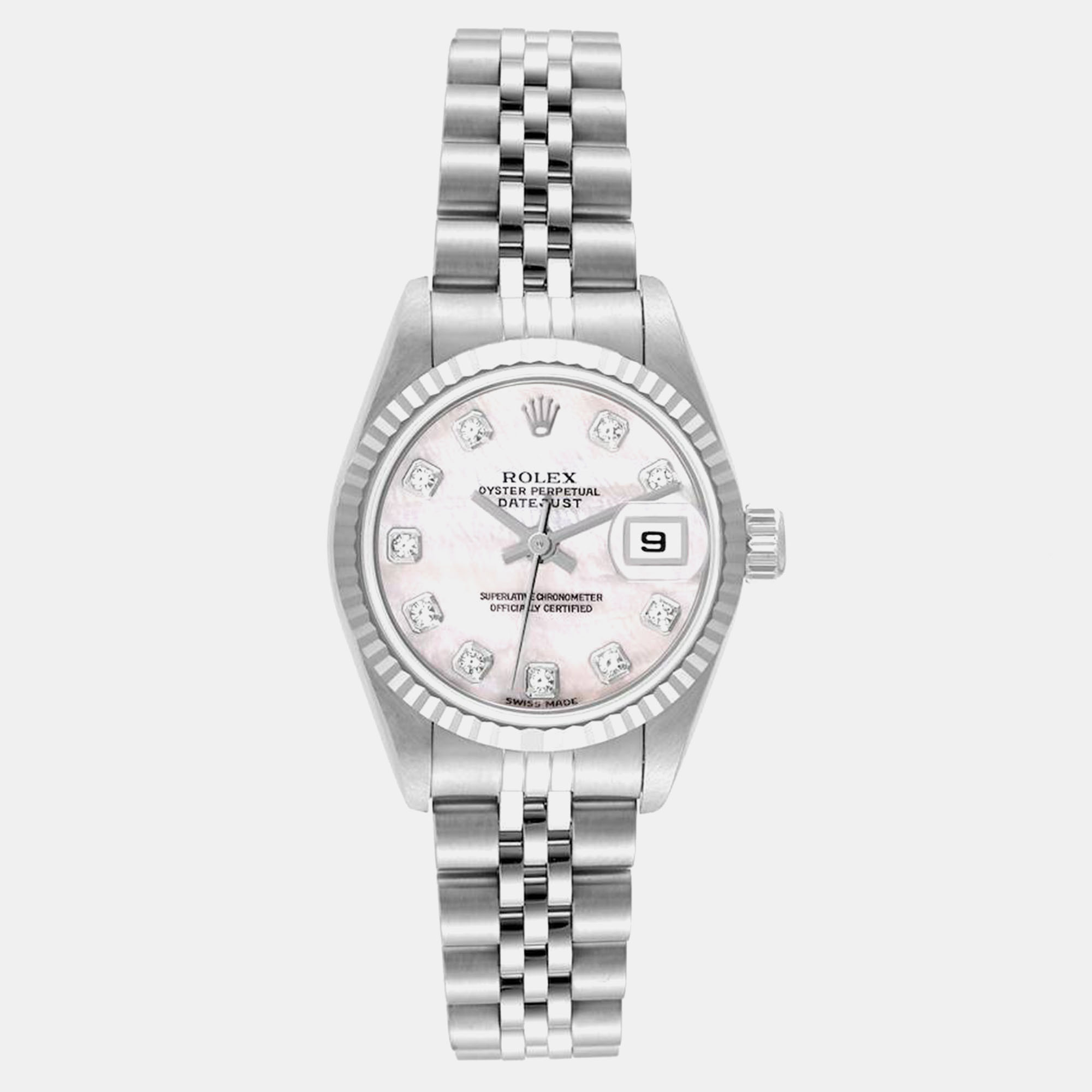 

Rolex Datejust Steel White Gold Mother of Pearl Diamond Dial Ladies Watch 26.0 mm
