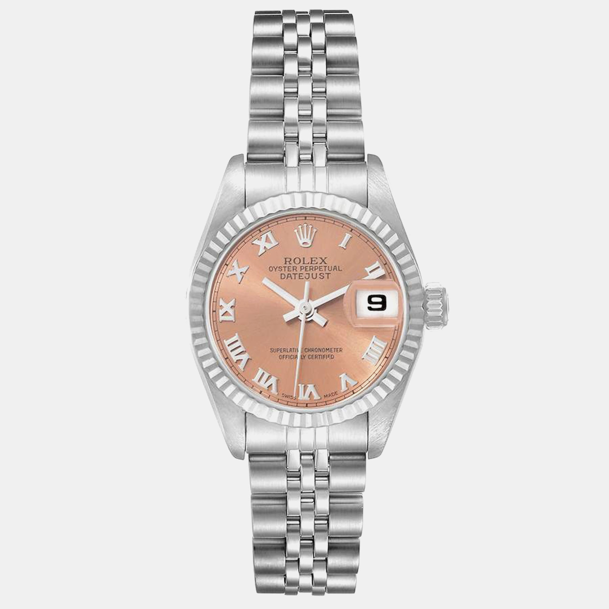 Pre-owned Rolex Datejust Steel White Gold Salmon Dial Ladies Watch 26 Mm In Pink