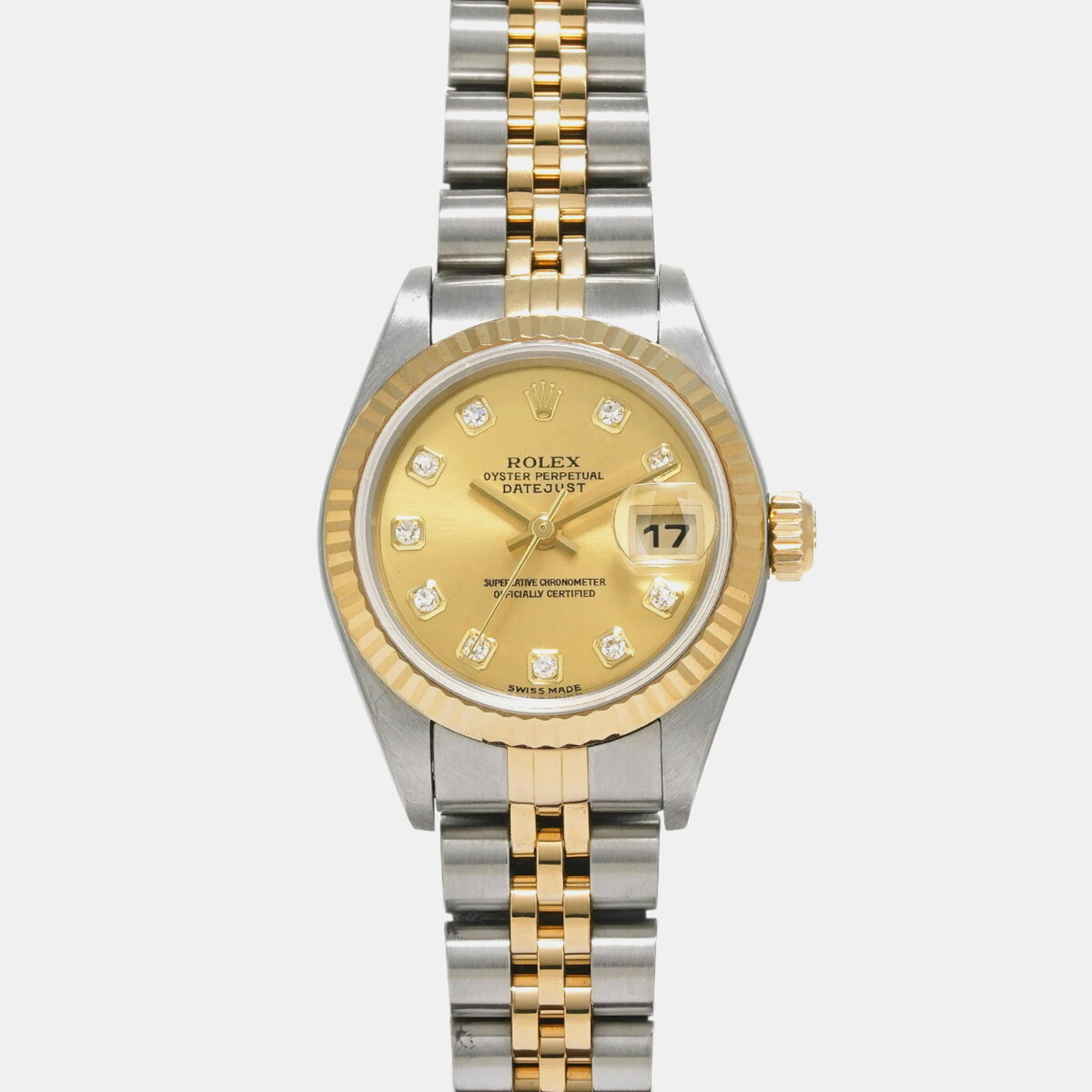 

Rolex Champagne 18k Yellow Gold Stainless Steel Datejust 79173 Automatic Women's Wristwatch 26 mm