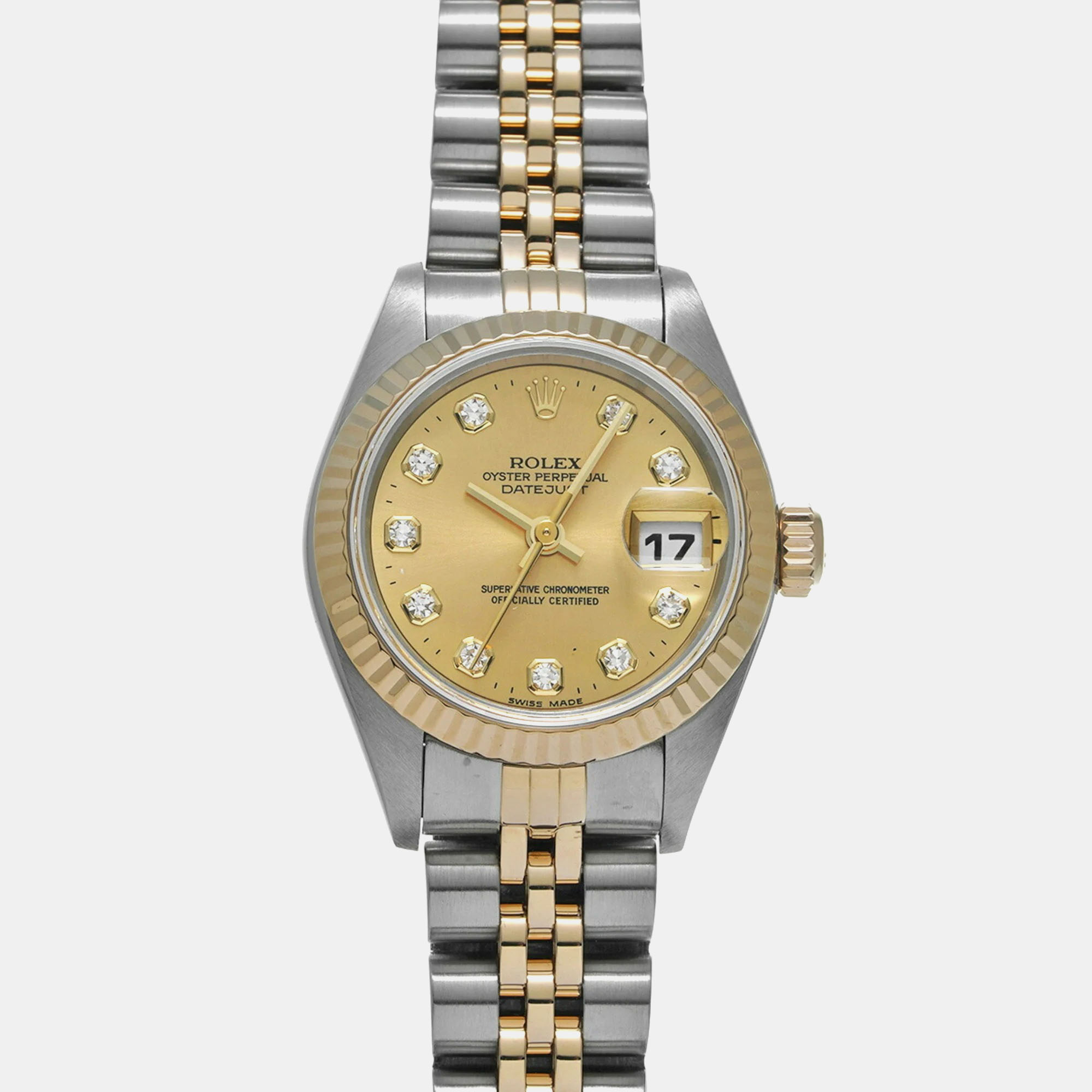 

Rolex Champagne 18k Yellow Gold Stainless Steel Datejust 79173 Automatic Women's Wristwatch 26 mm