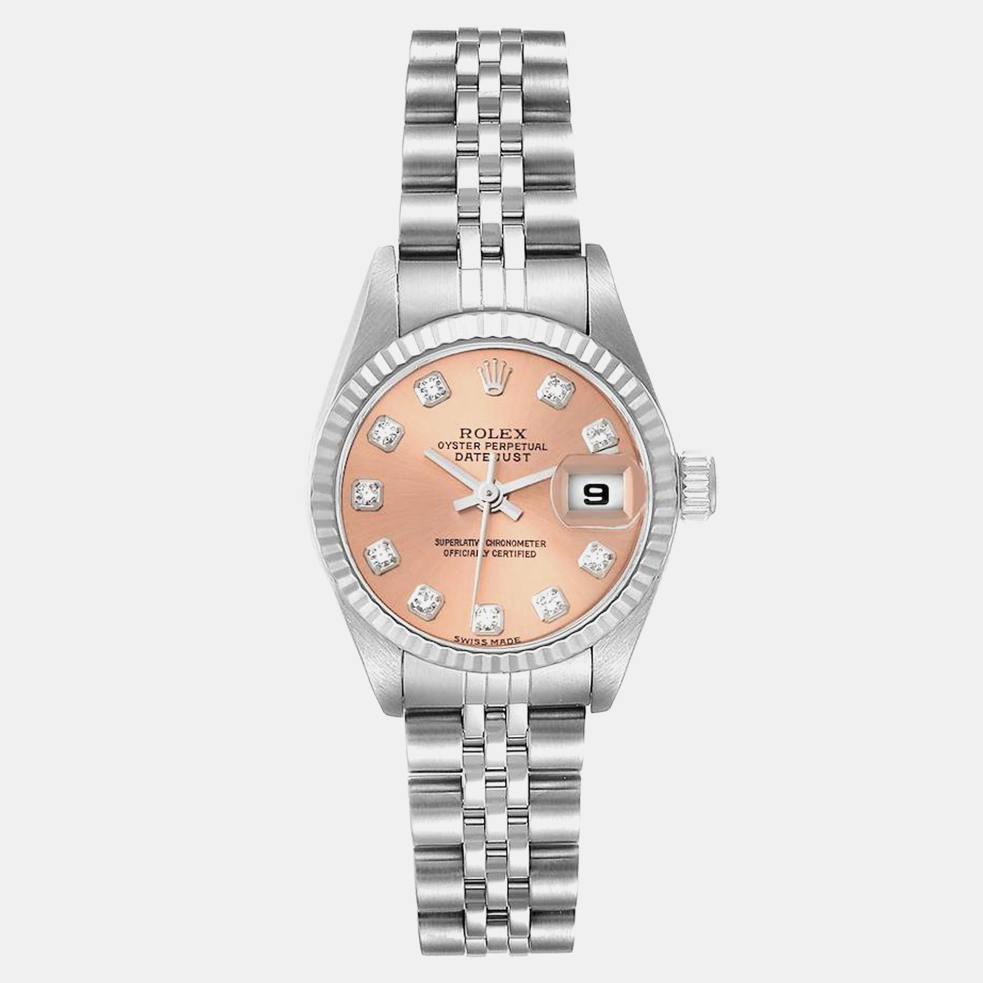 

Rolex Datejust Salmon Diamond Dial White Gold Steel Ladies Watch 79174, Pink