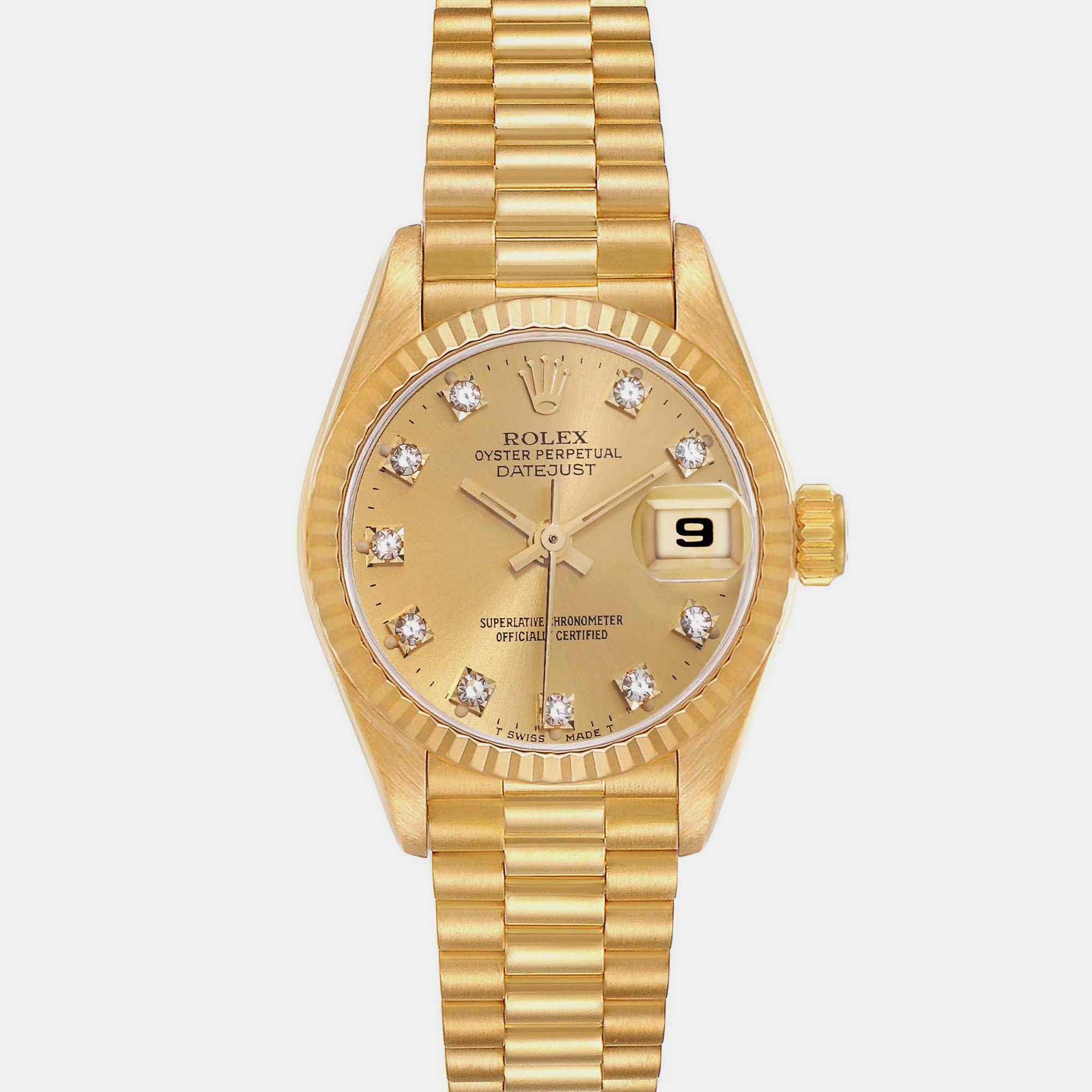 

Rolex President Datejust Yellow Gold Diamond Dial Ladies Watch 26 mm