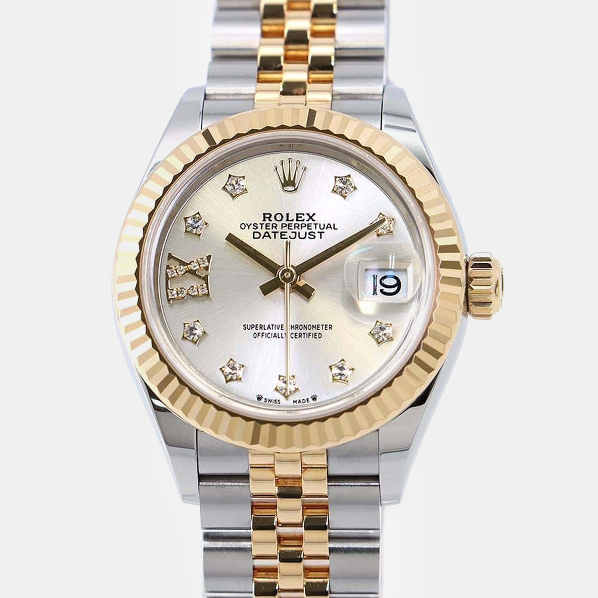 Pre-owned Rolex Silver 18k Yellow Gold Stainless Steel Lady Datejust 279173 Automatic Women's Wristwatch 28 Mm