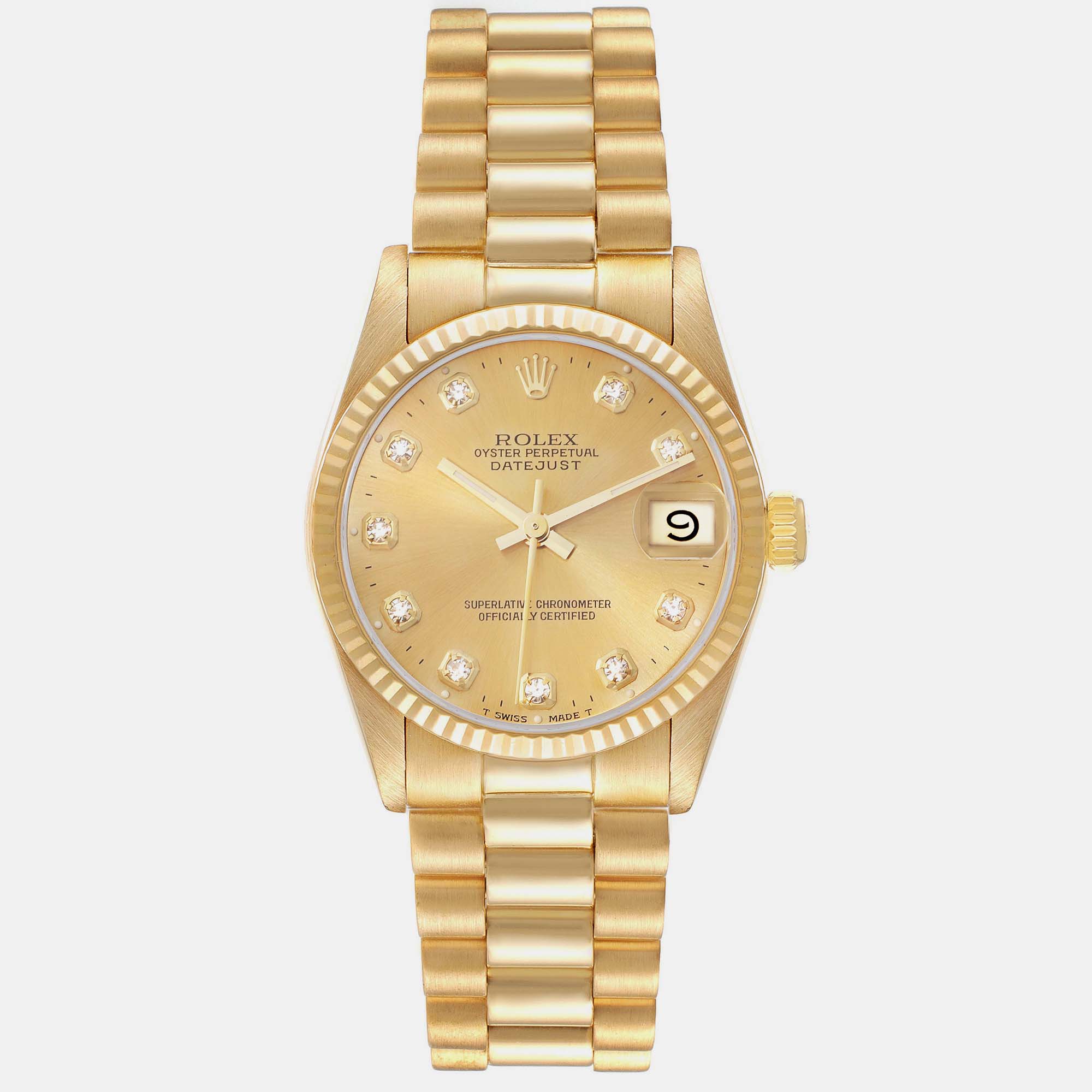 

Rolex President Midsize Yellow Gold Diamond Dial Ladies Watch 68278 31 mm