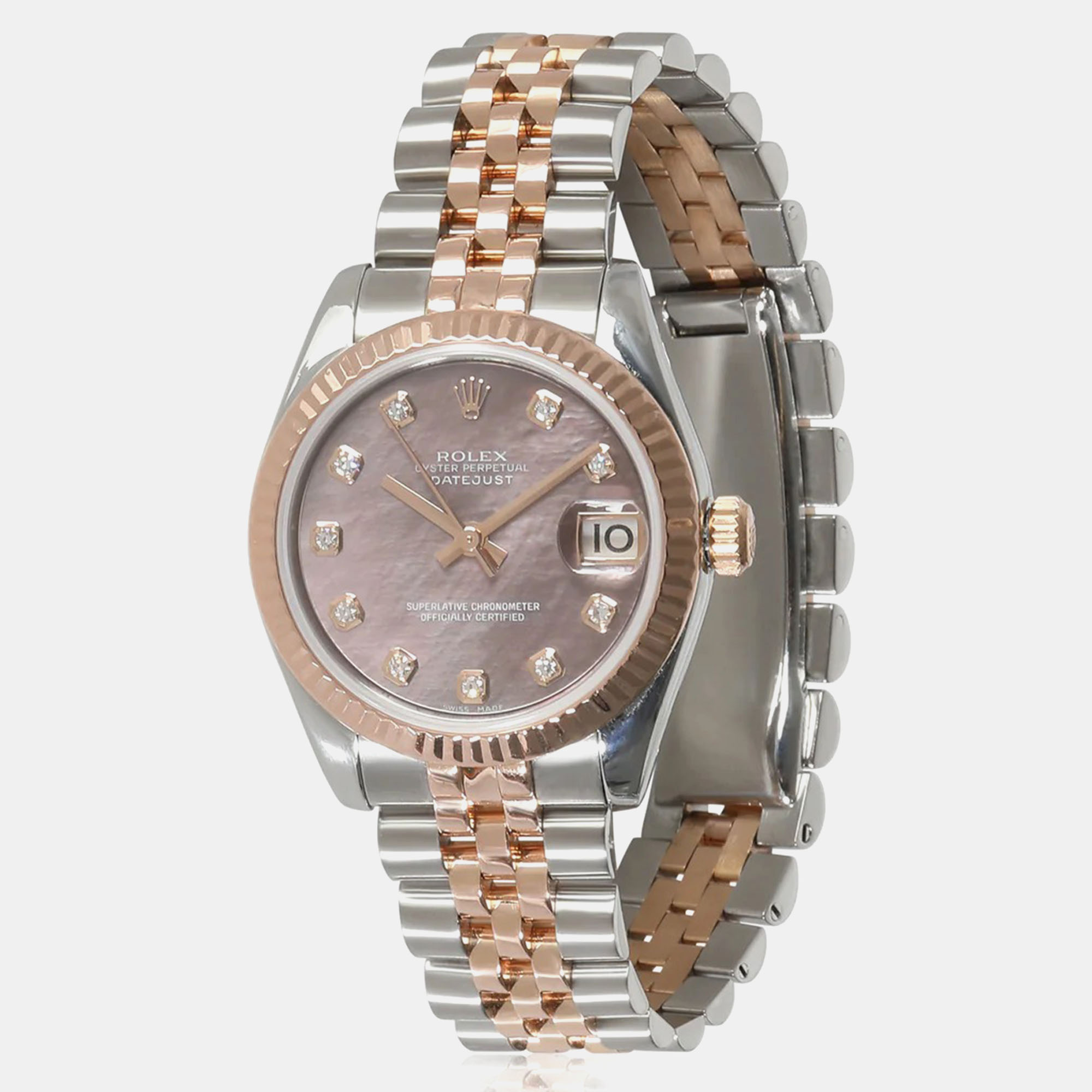 

Rolex Multi-Color Diamond 18k Rose Gold Stainless Steel Datejust Automatic Women's Wristwatch 31 mm, Pink