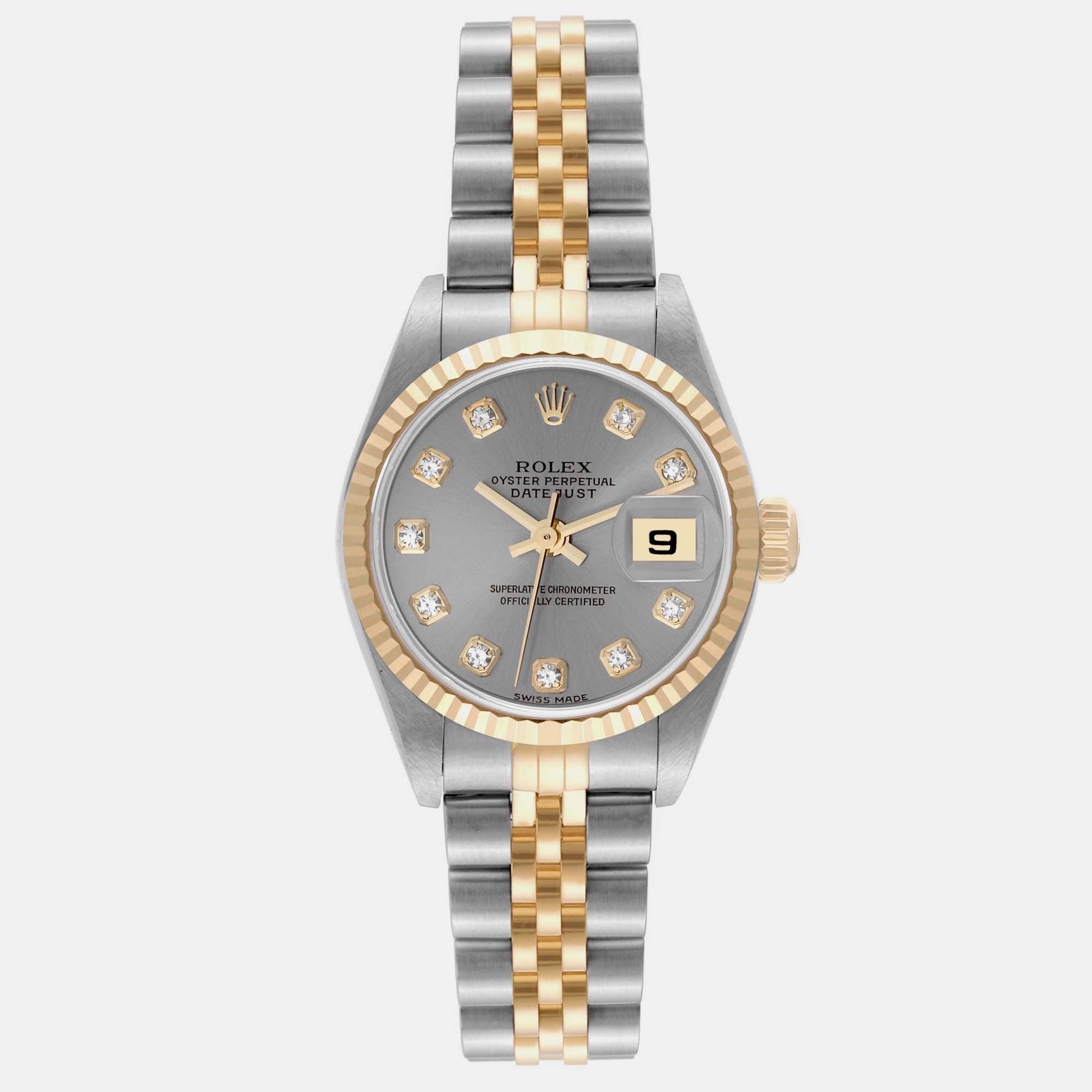 

Rolex Datejust Steel Yellow Gold Silver Diamond Dial Ladies Watch 26.0 mm, Grey