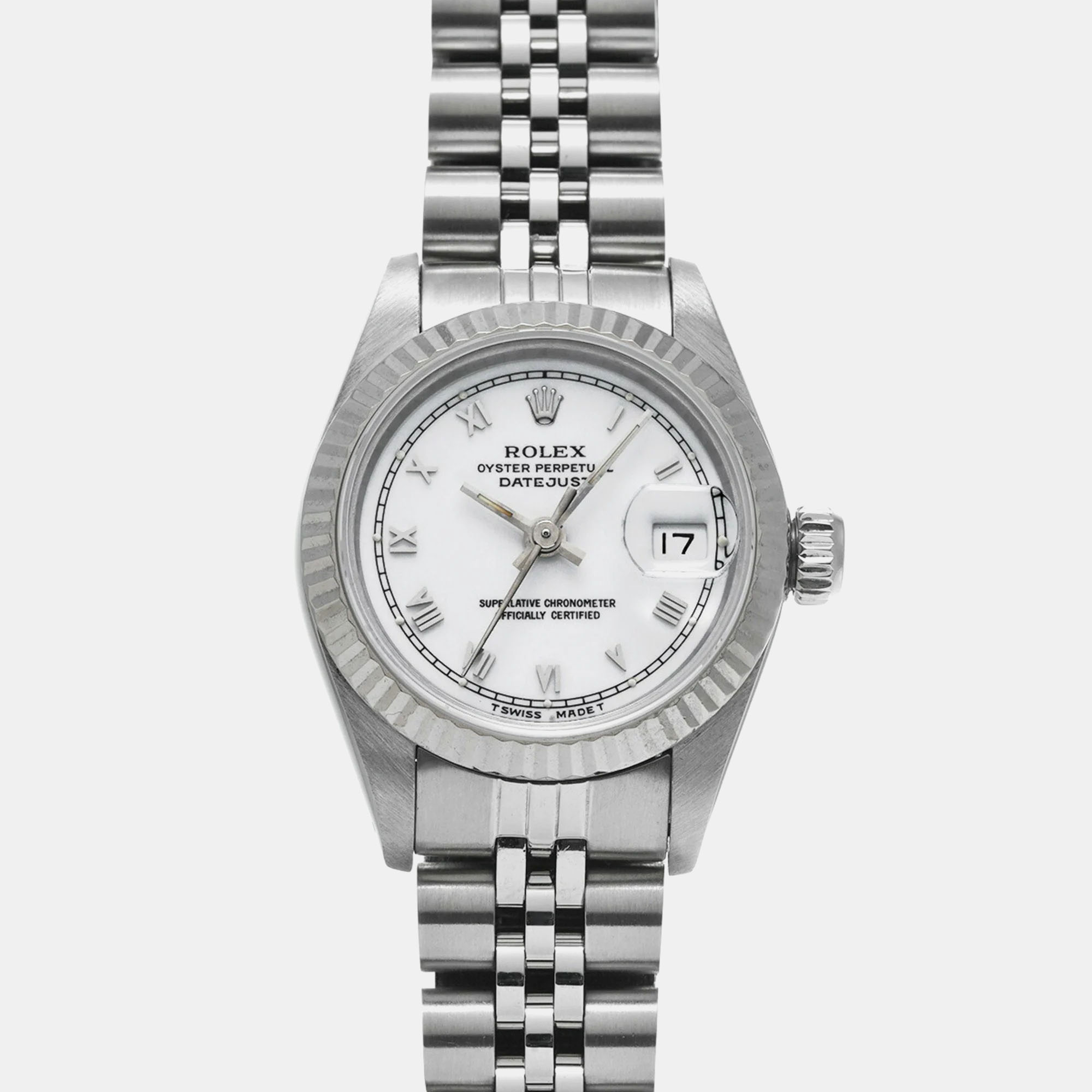 

Rolex White Stainless Steel Datejust Automatic Women's Wristwatch 26 mm