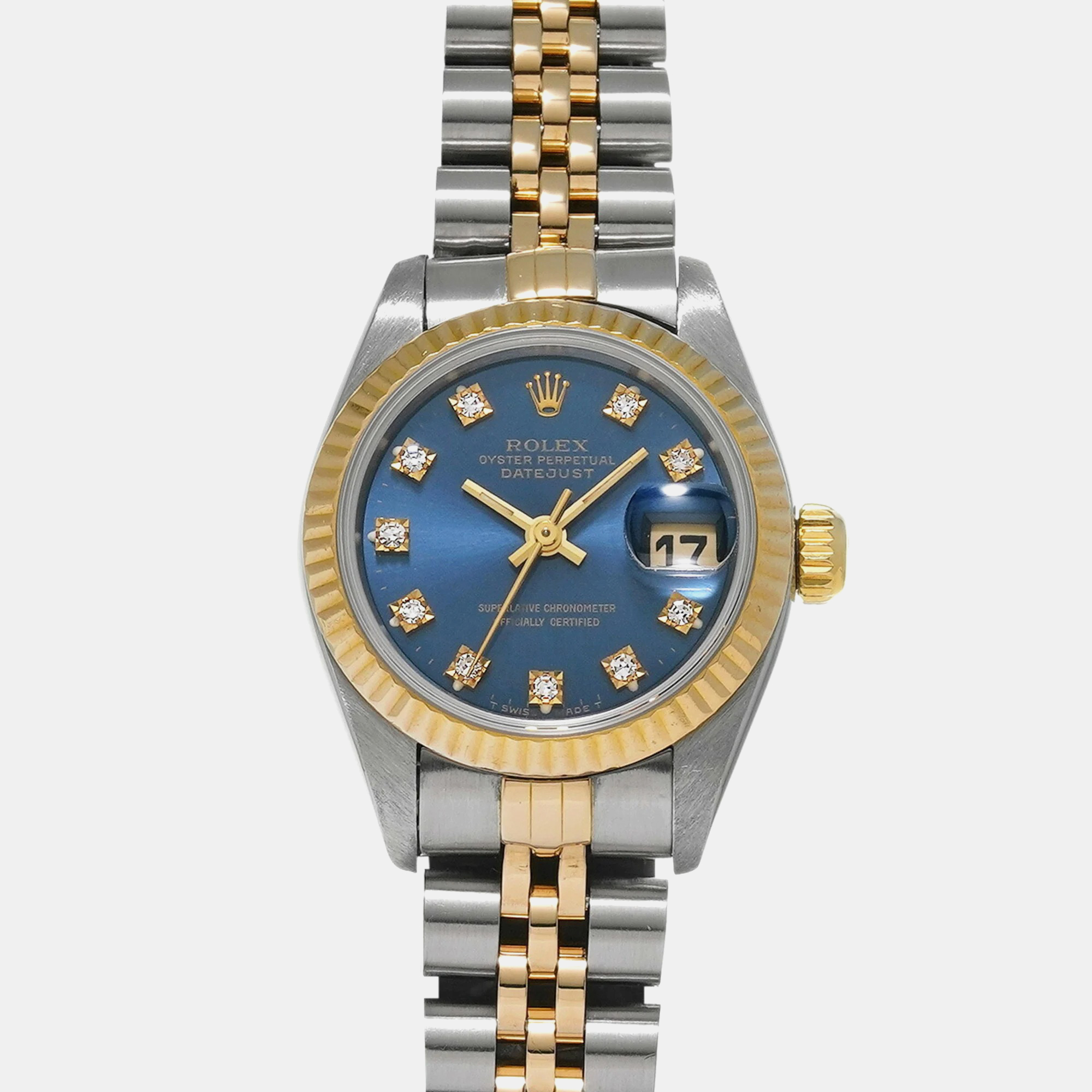 

Rolex Black Diamonds 18K Yellow Gold And Stainless Steel Datejust 69173 Women's Wristwatch 26 mm, Blue