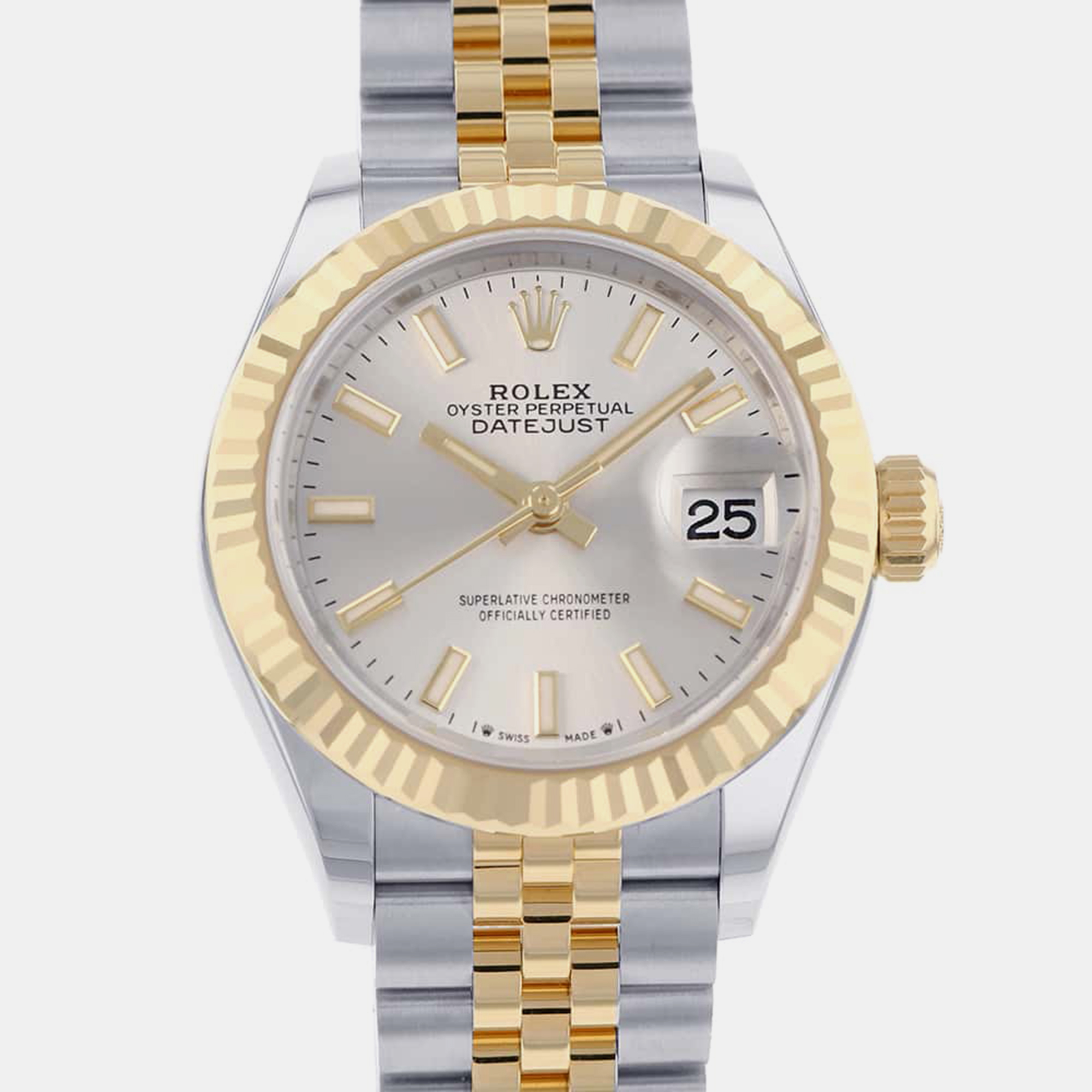 

Rolex Silver Diamond 18k Yellow Gold Stainless Steel Datejust 279173 Automatic Women's Wristwatch 28 mm