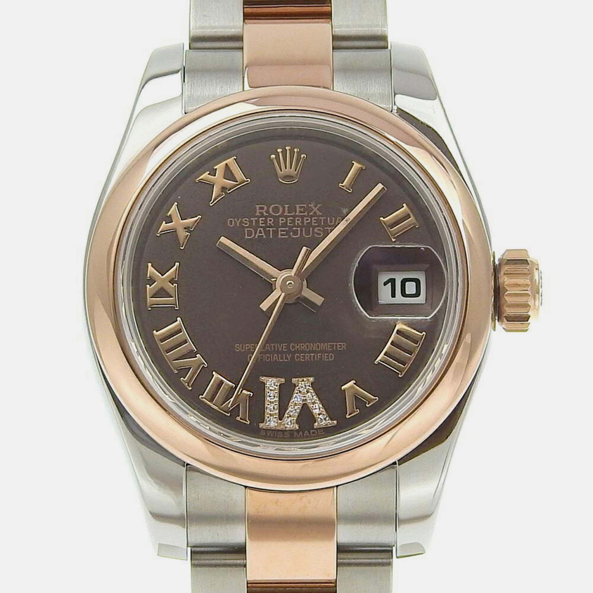 

Rolex Brown 18k Rose Gold Stainless Steel Datejust Automatic Women's Wristwatch 26 mm