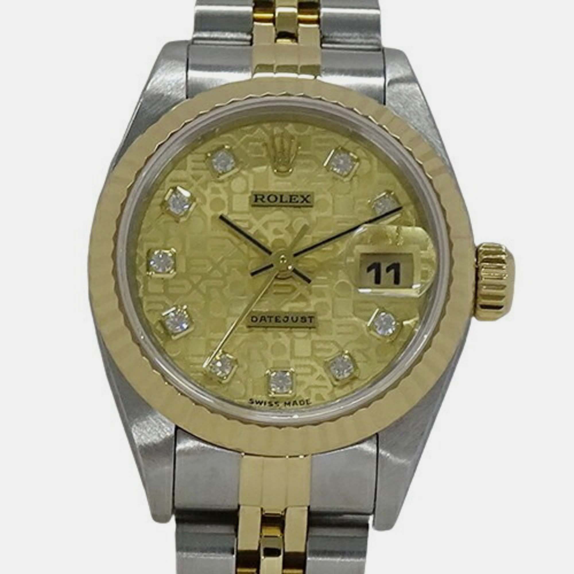 

Rolex Champagne Diamond 18k Yellow Gold Stainless Steel Datejust Automatic Women's Wristwatch 26 mm