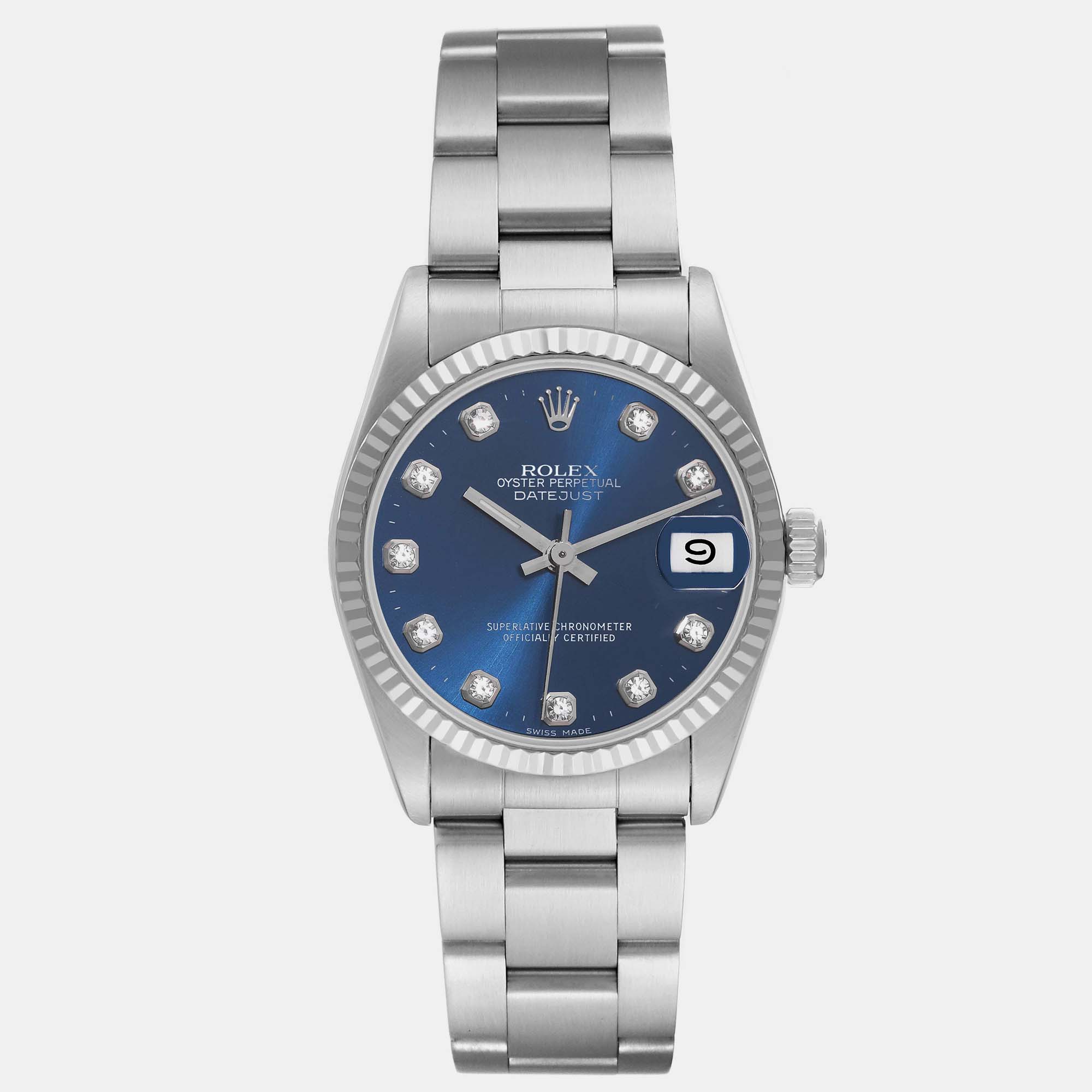 

Rolex Datejust Midsize Steel White Gold Blue Diamond Dial Ladies Watch 31.0 mm