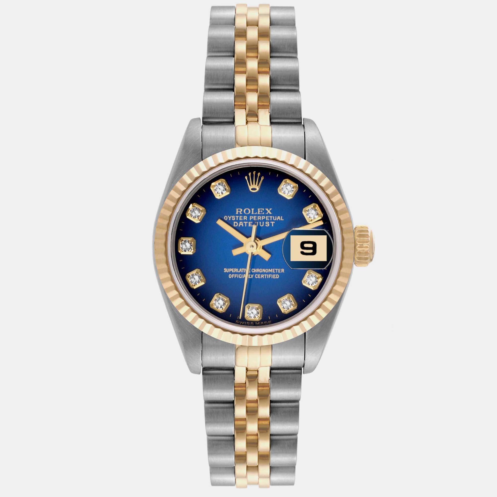 Pre-owned Rolex Datejust Steel Yellow Gold Blue Vignette Diamond Dial Ladies Watch 79173