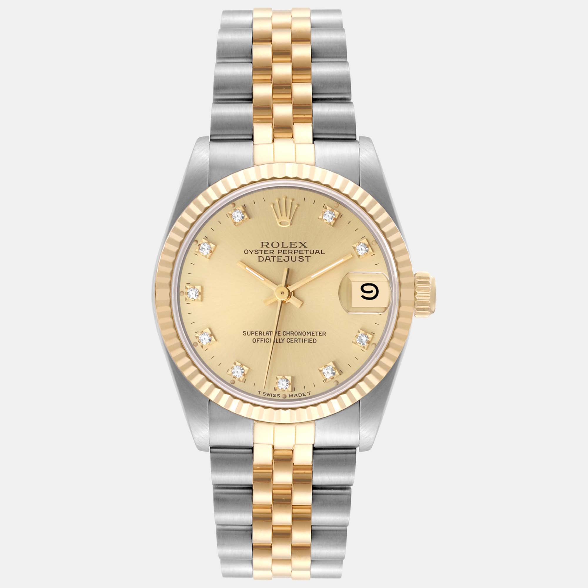 

Rolex Datejust Midsize Diamond Dial Steel Yellow Gold Ladies Watch 68273 31 mm