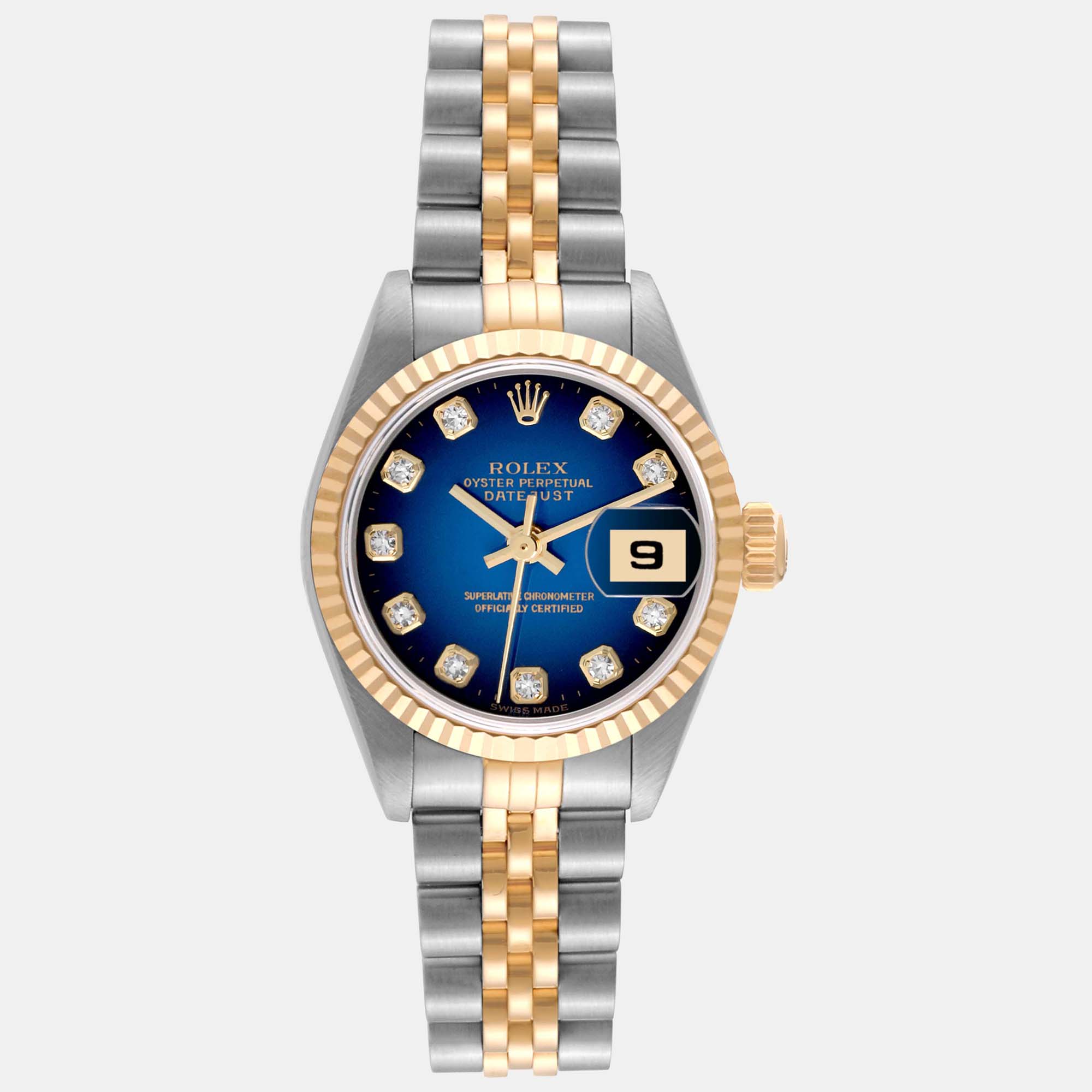 

Rolex Datejust Steel Yellow Gold Vignette Diamond Dial Ladies Watch 26.0 mm, Blue