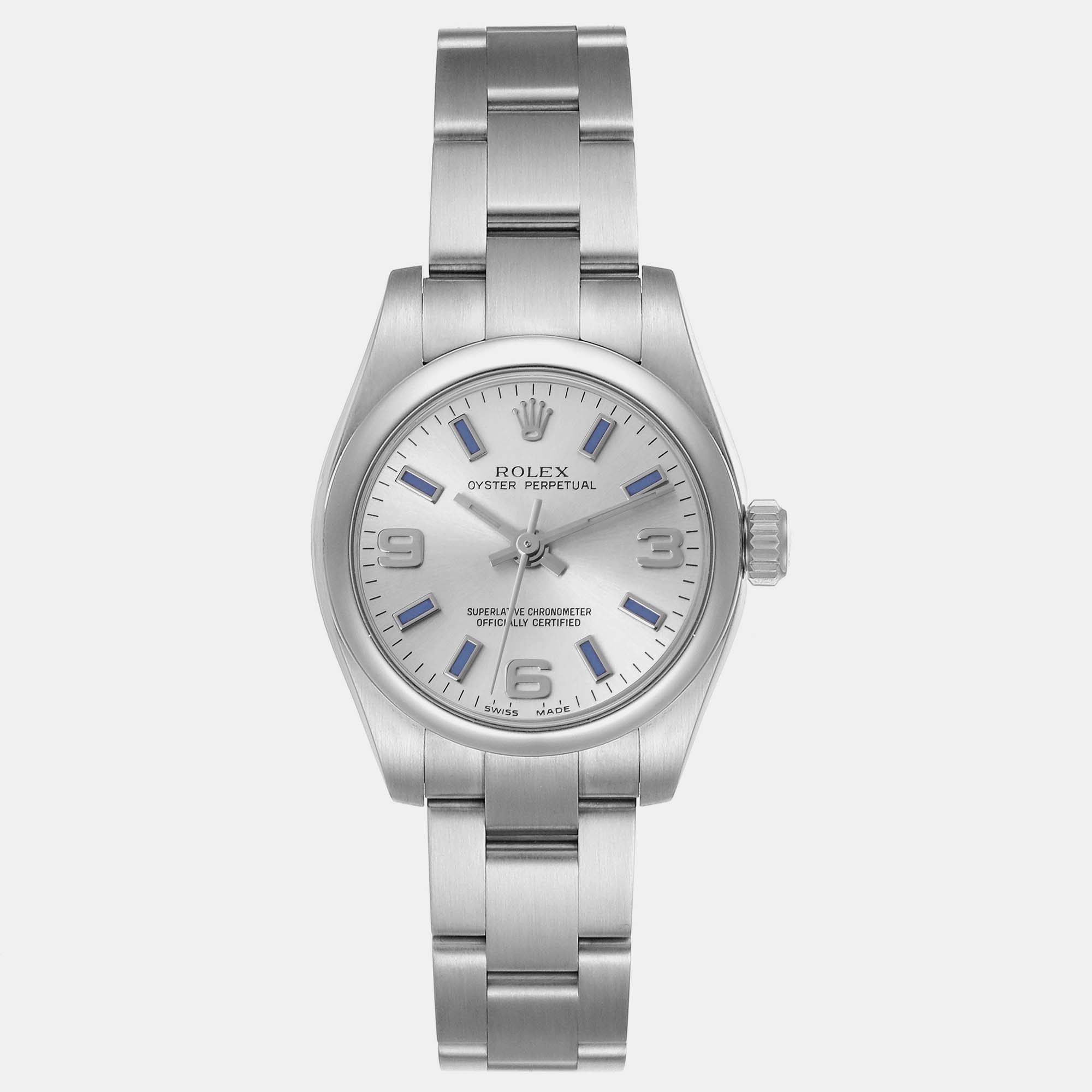 

Rolex Oyster Perpetual Blue Silver Dial Steel Ladies Watch 176200