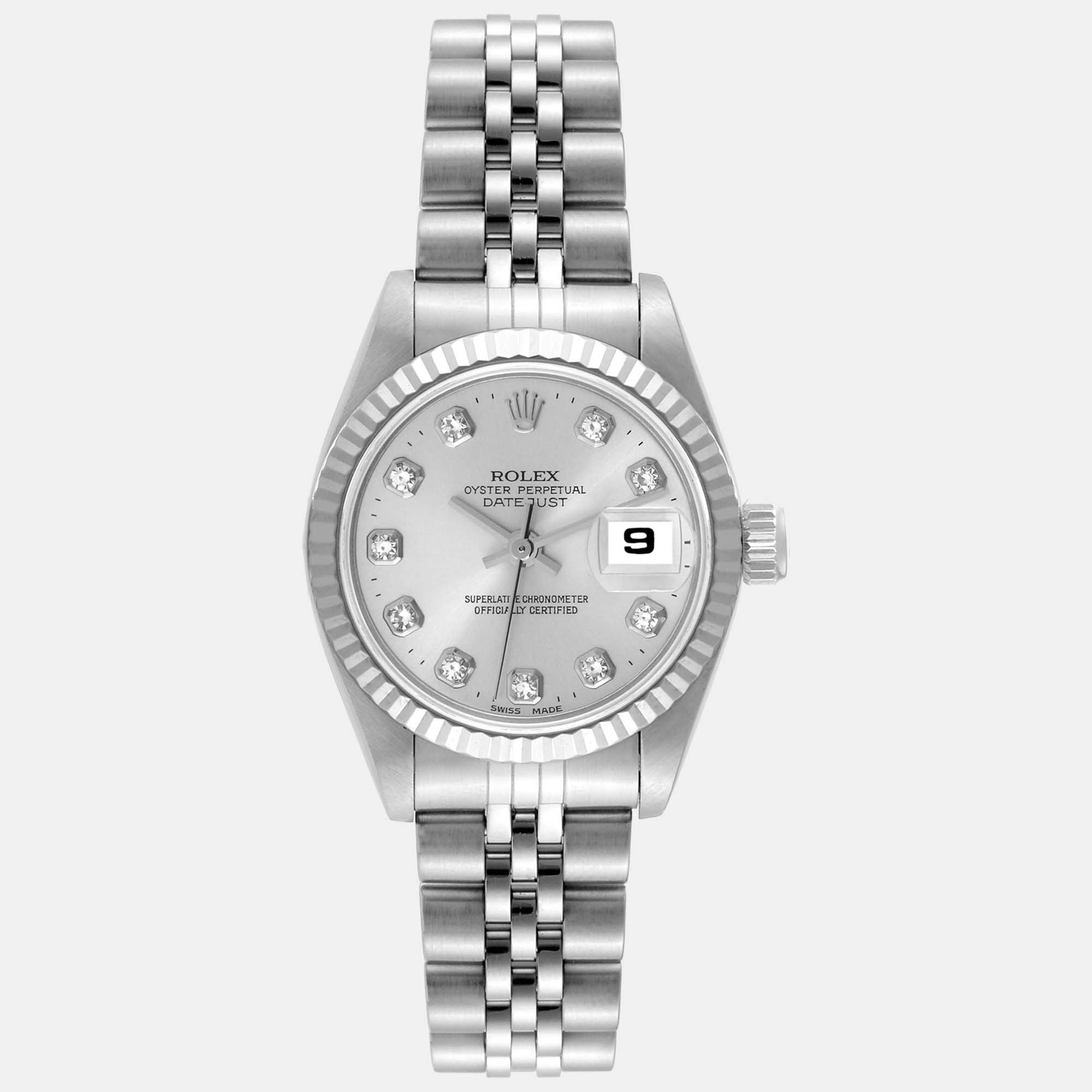 

Rolex Datejust Steel White Gold Silver Diamond Dial Ladies Watch 69174 26 mm