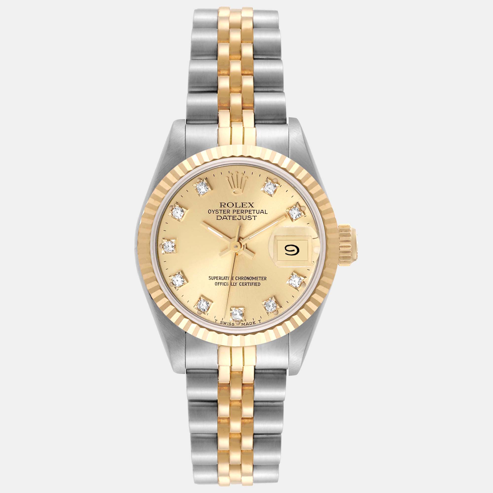 

Rolex Datejust Steel Yellow Gold Diamond Dial Ladies Watch 69173 26 mm