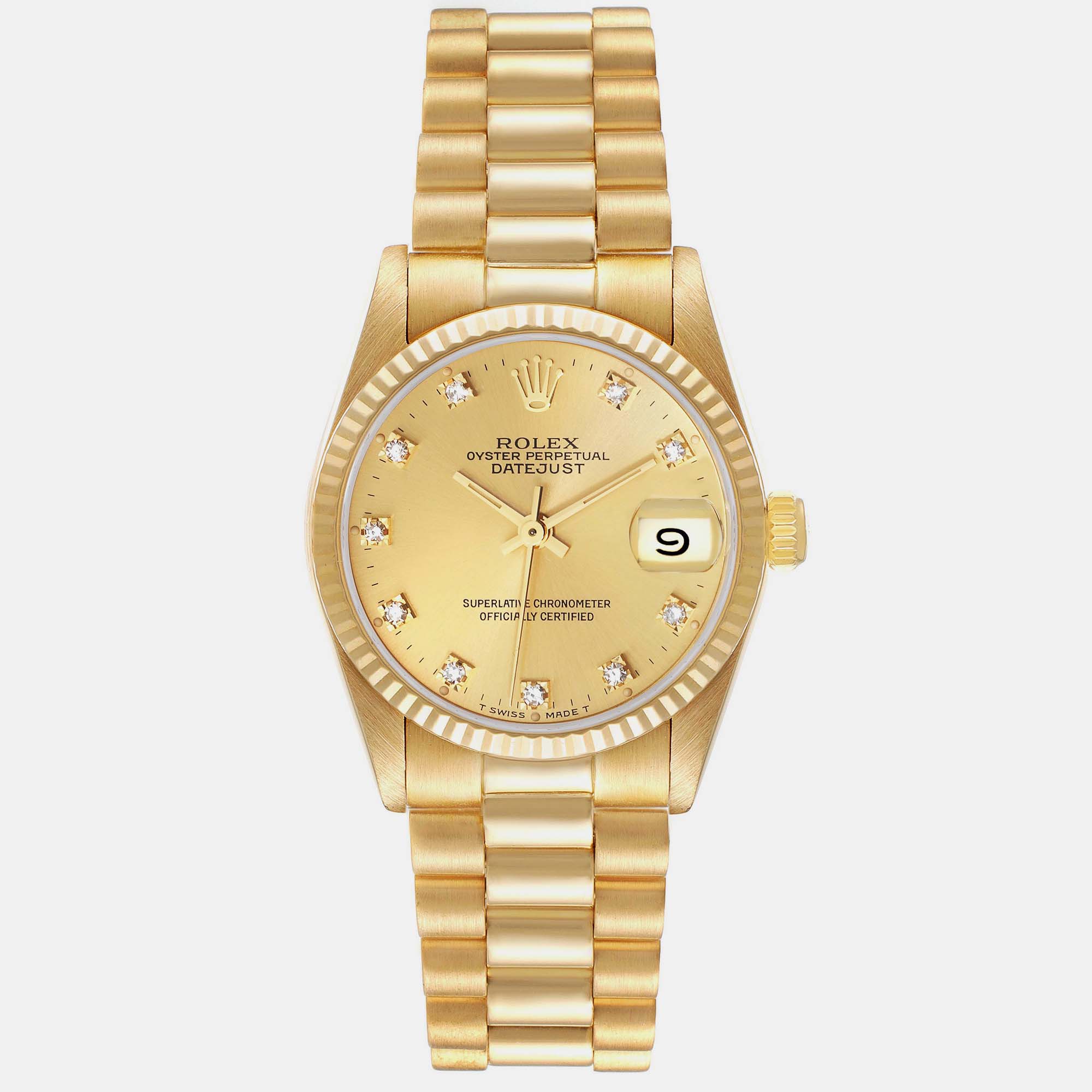 

Rolex President Midsize Yellow Gold Diamond Dial Ladies Watch 68278