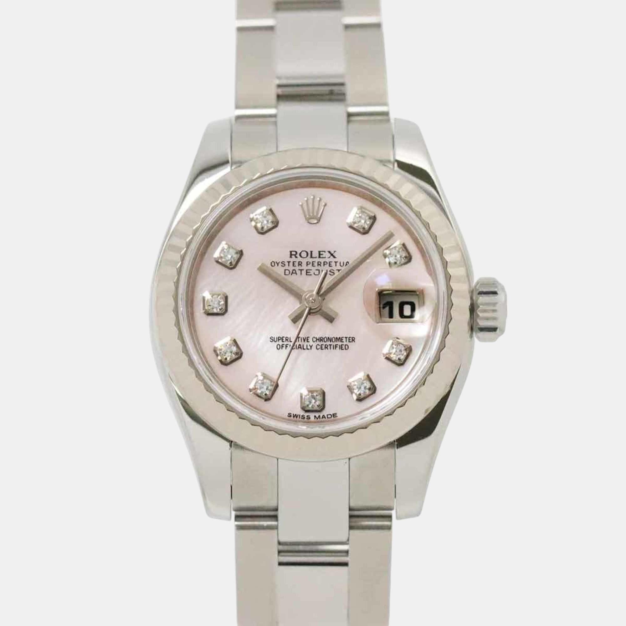 

Rolex Diamond Pink Shell 18K White Gold Automatic Datejust 179174NG Roulette Watch