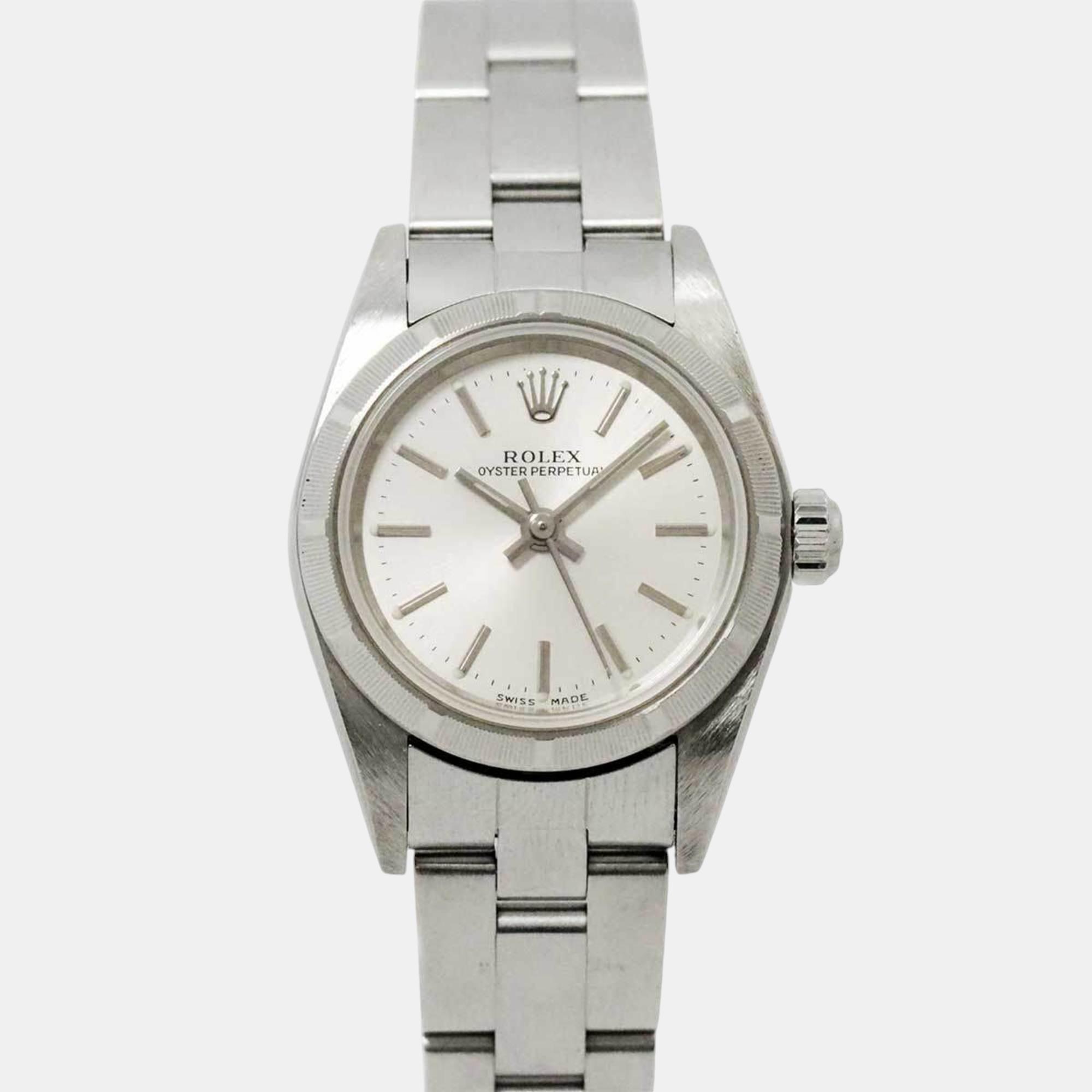 Pre-owned Rolex Silver Automatic Oyster Perpetual 76030 P Series Watch