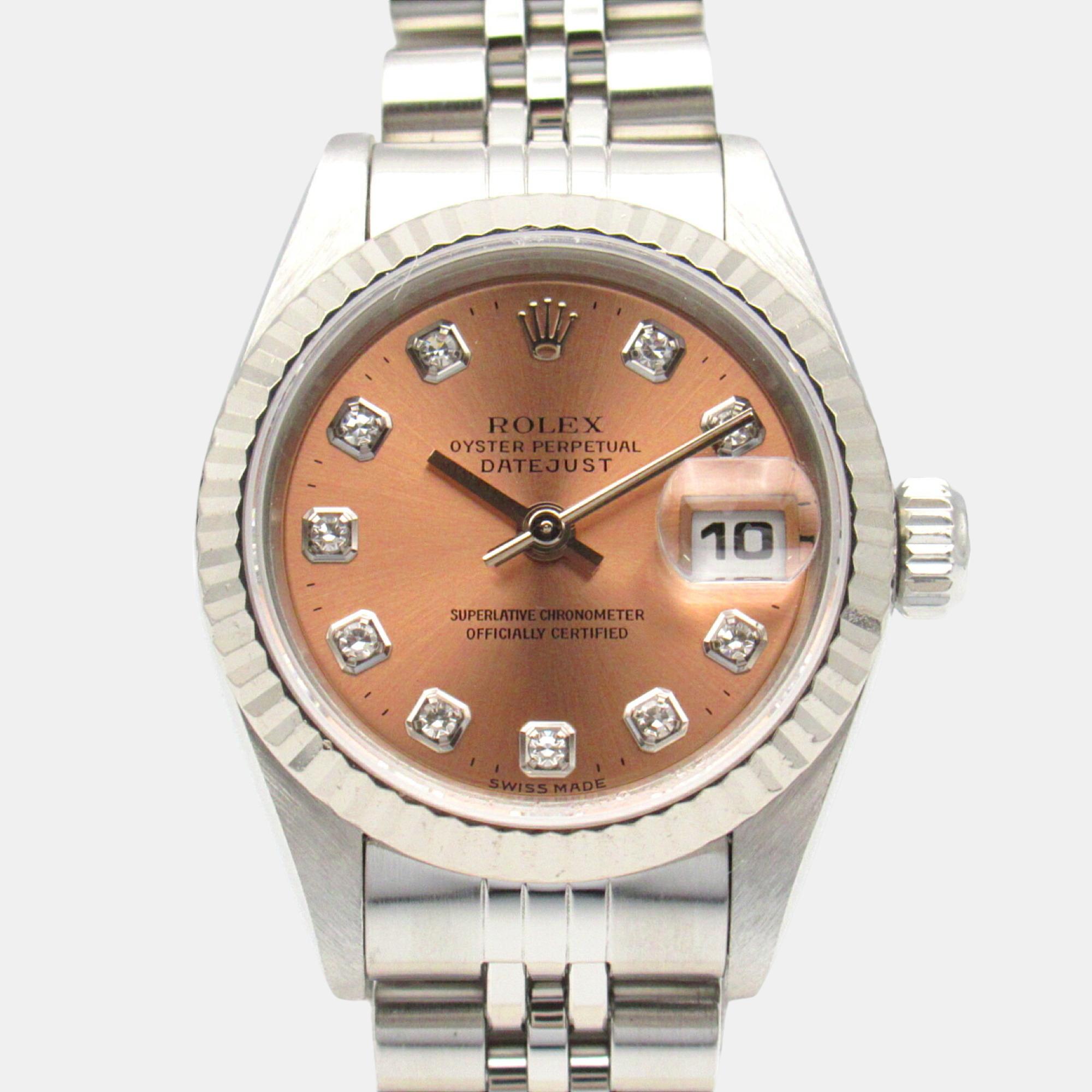 

Rolex 18K White Gold Pink Stainless Steel Datejust 10P Diamond U-number Wristwatch