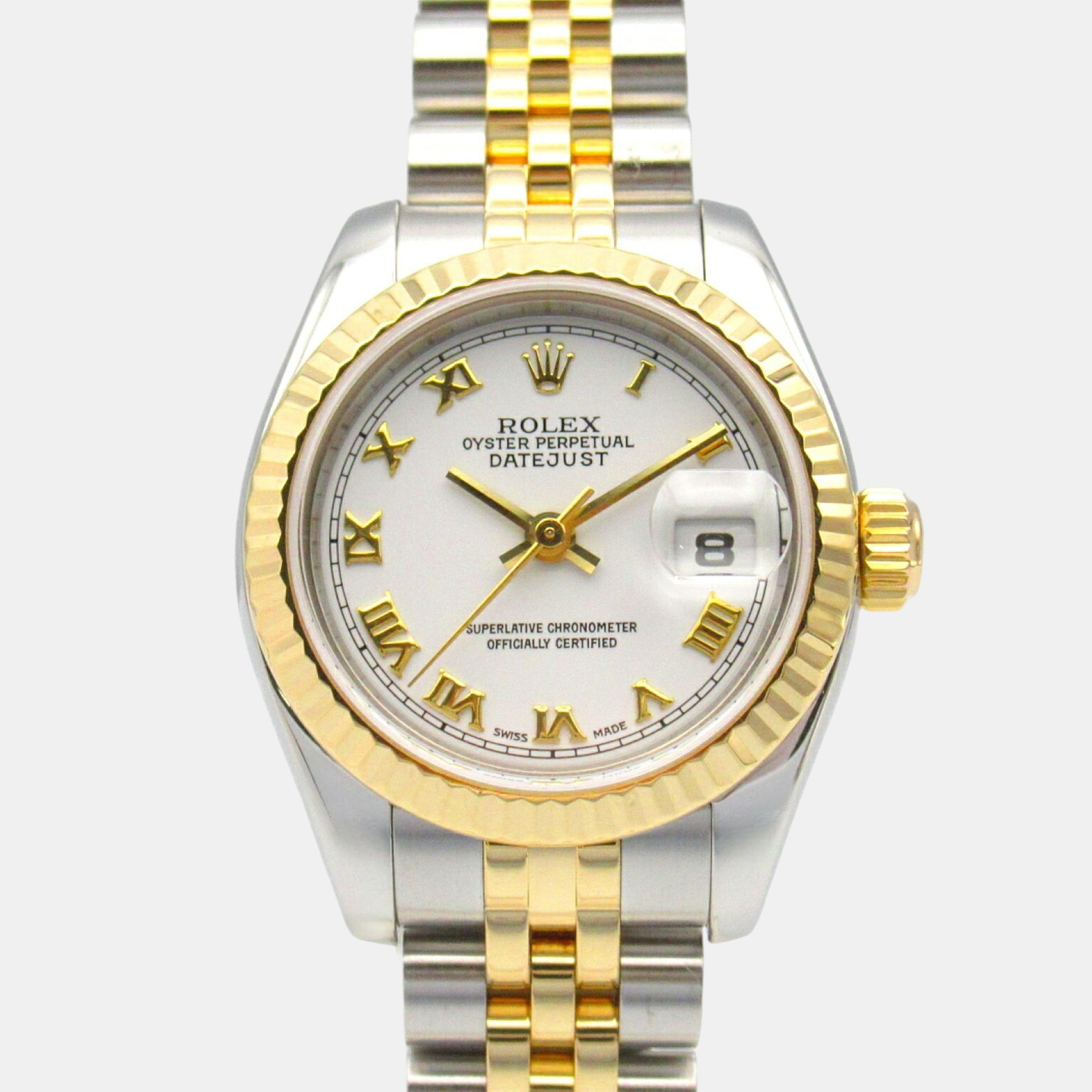 

Rolex White 18K Yellow Gold Stainless Steel Datejust F Series Wristwatch